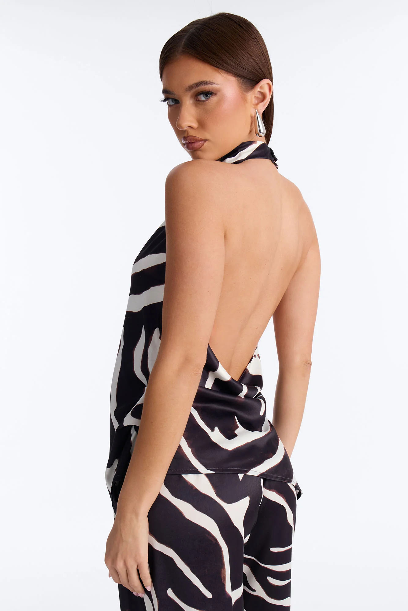 Safari Sunsets Satin Zebra Halter Top - Brown Combo - Image 4