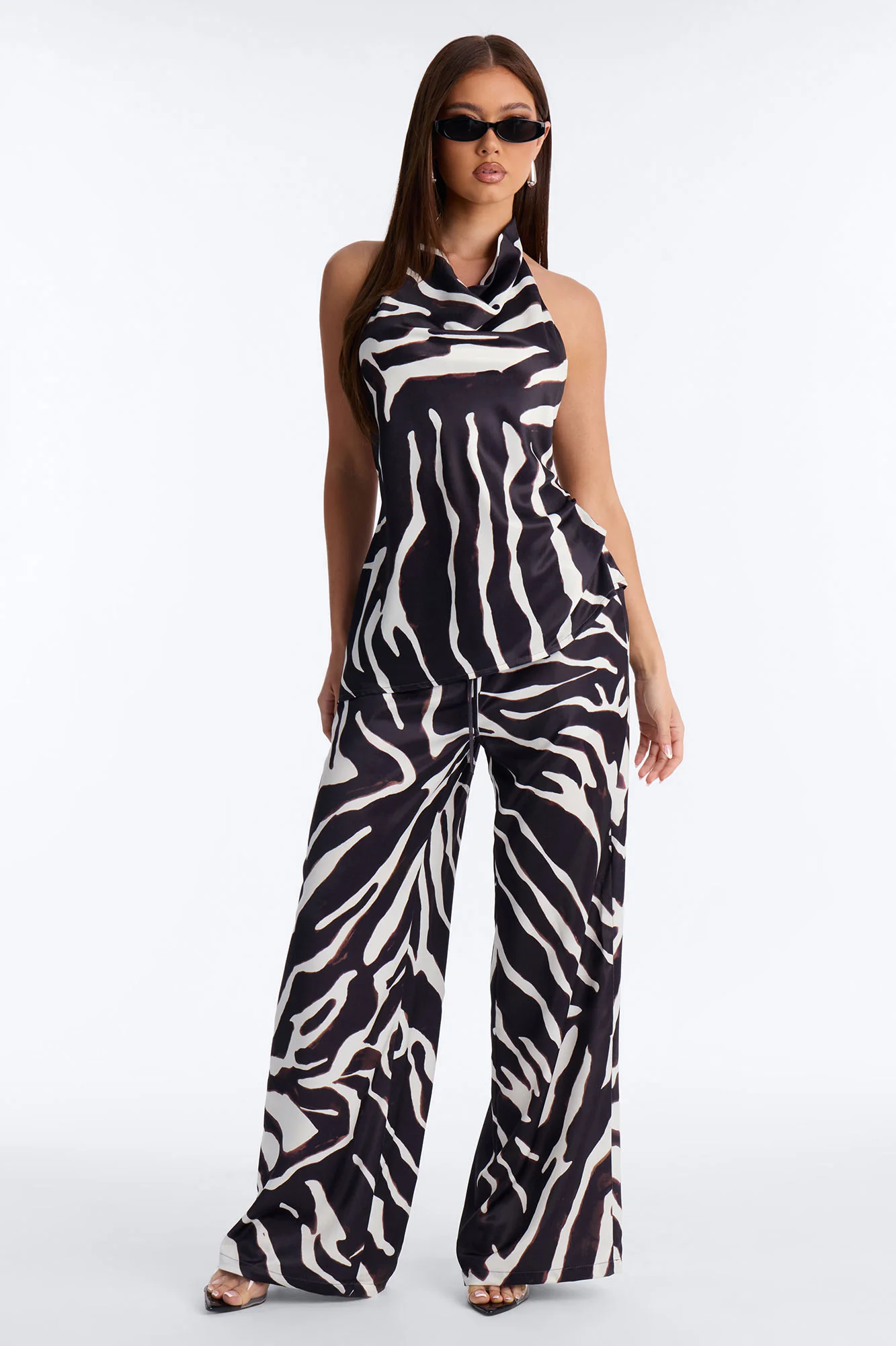 Safari Sunsets Satin Zebra Trouser - Brown Combo