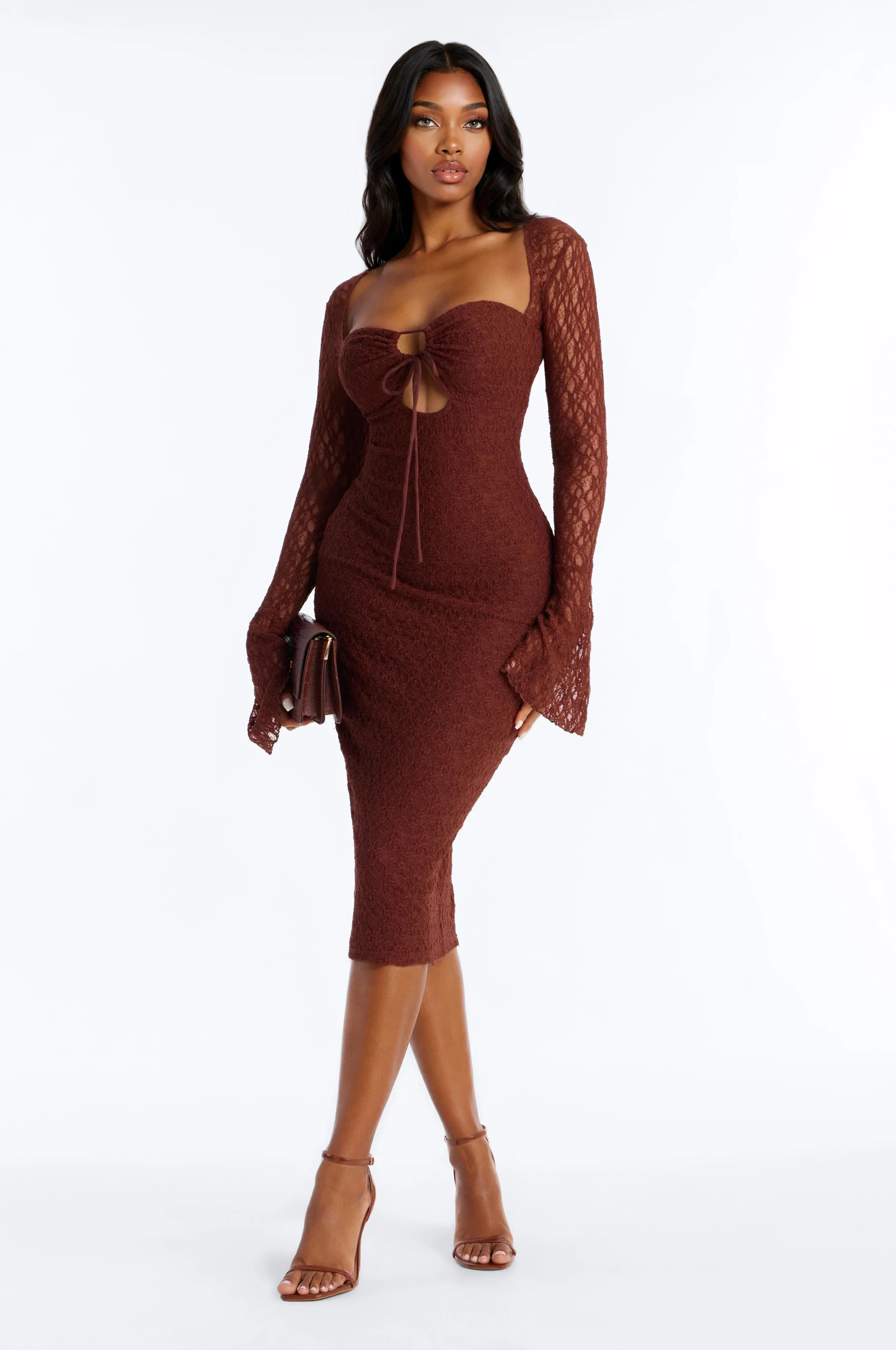 Saffron Lace Midi Dress - Chocolate