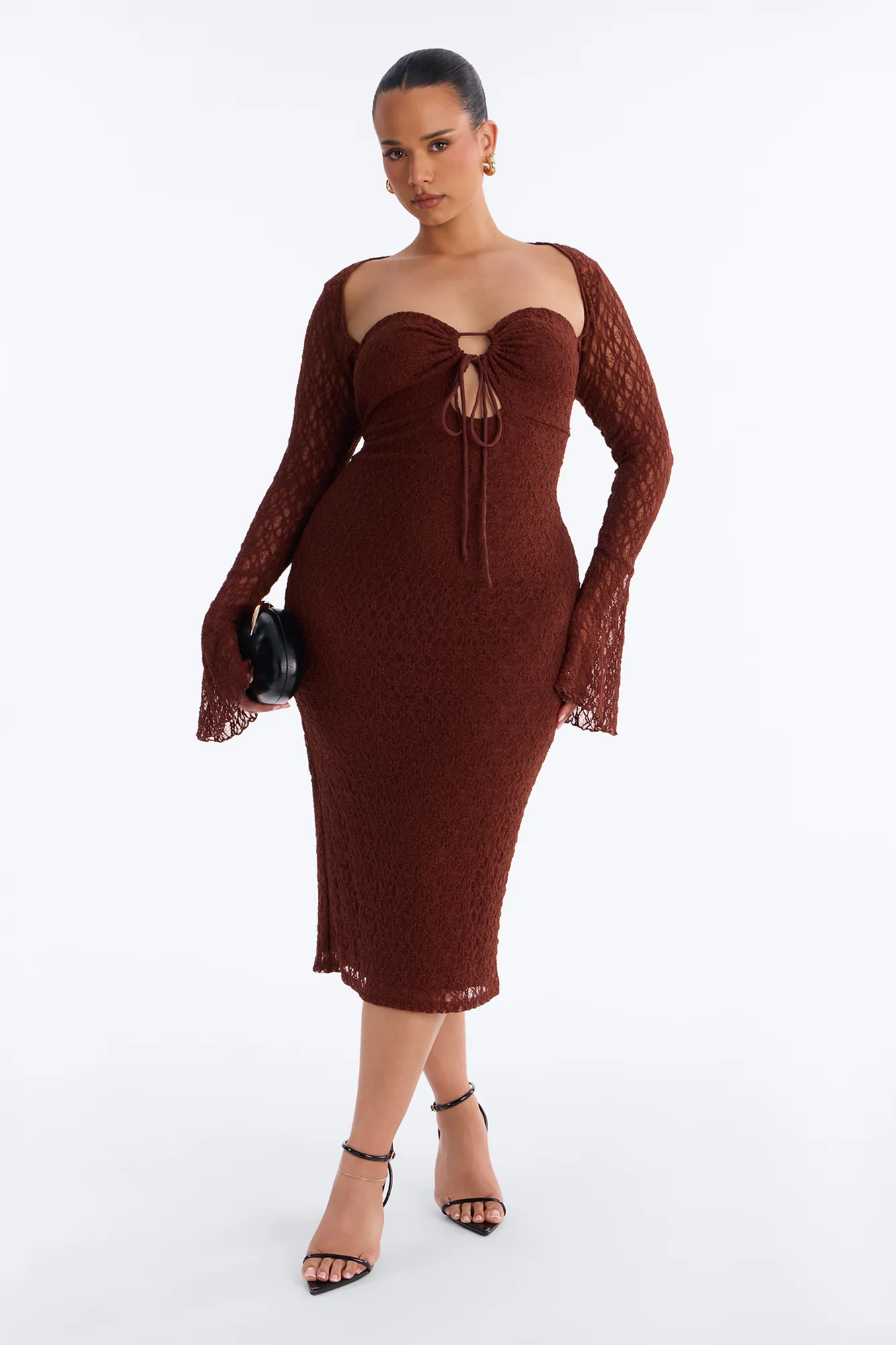 Saffron Lace Midi Dress - Chocolate - Image 4