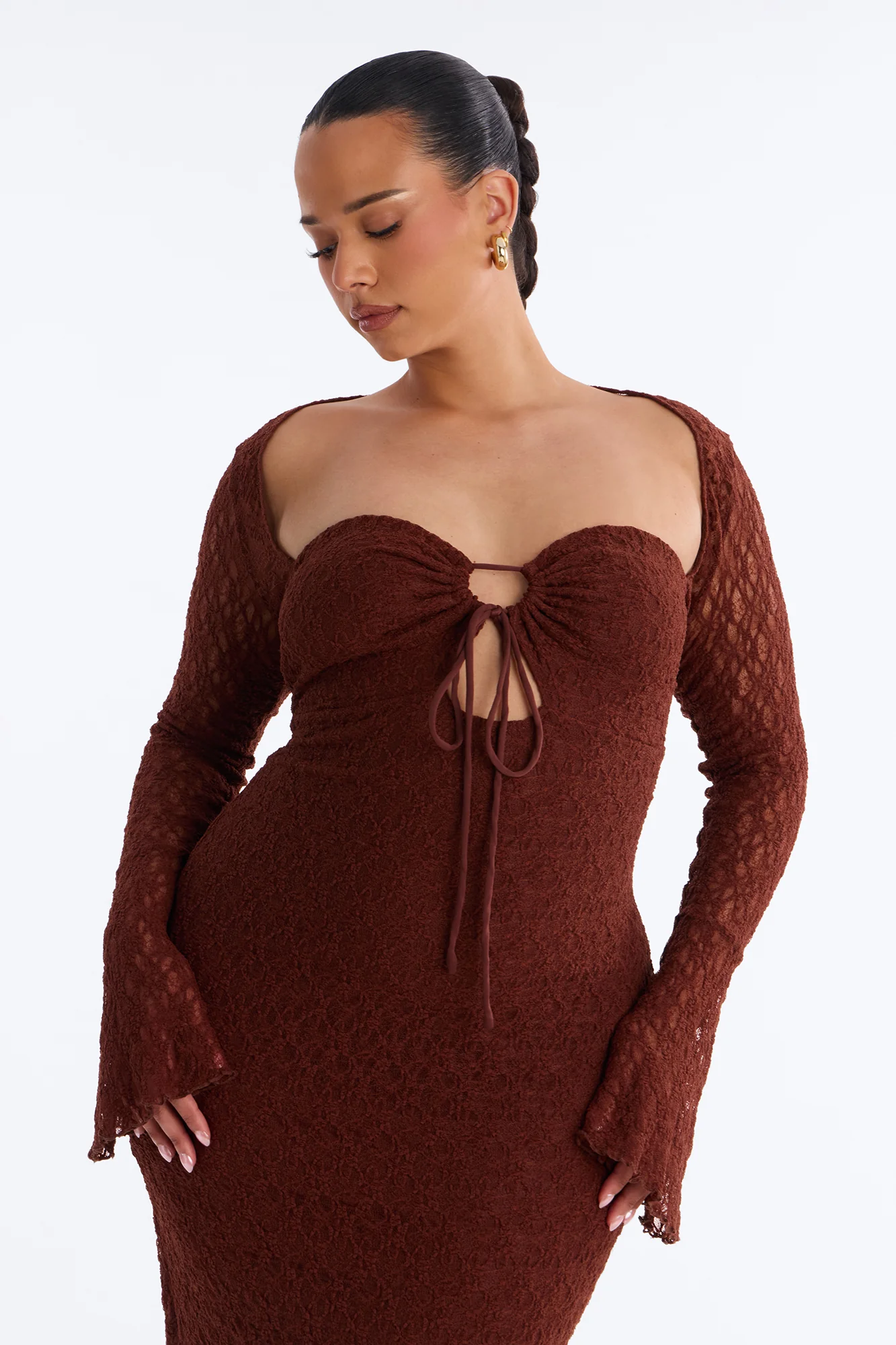 Saffron Lace Midi Dress - Chocolate - Image 5