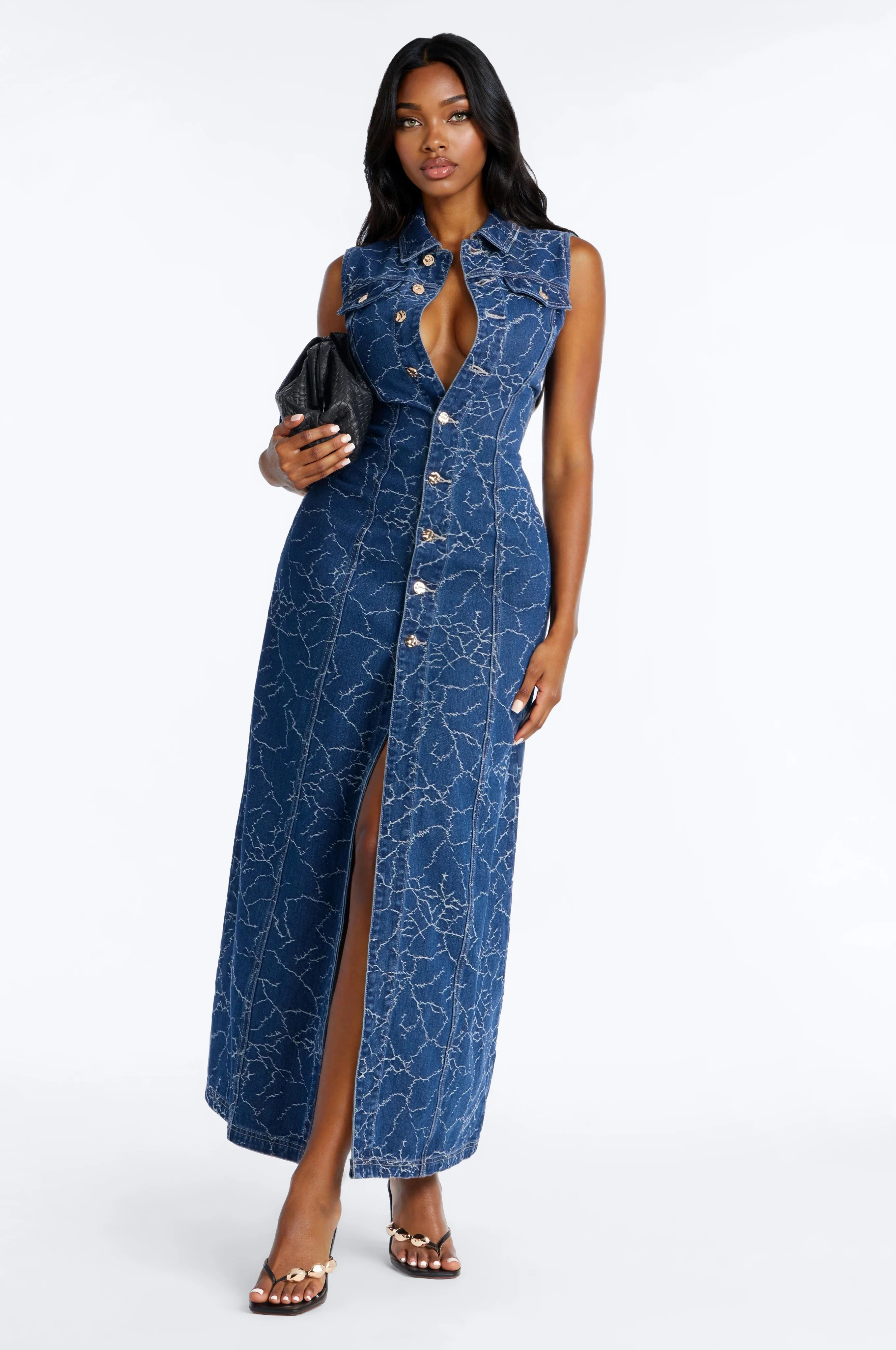 Safiya Denim Maxi Dress - Dark Wash