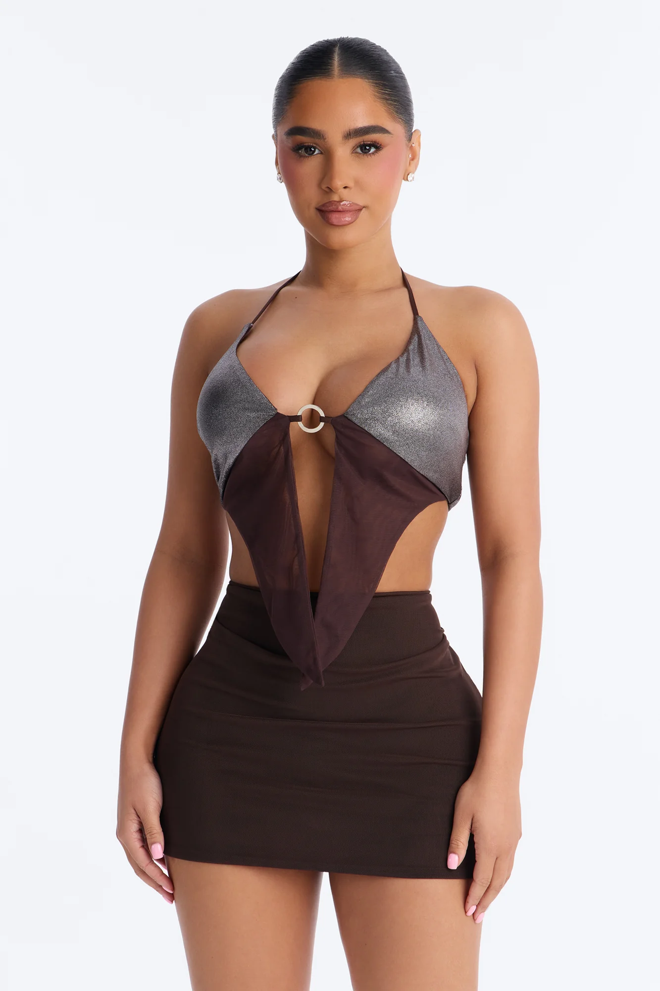 Sahara Days Hardware Halter Top - Brown/combo