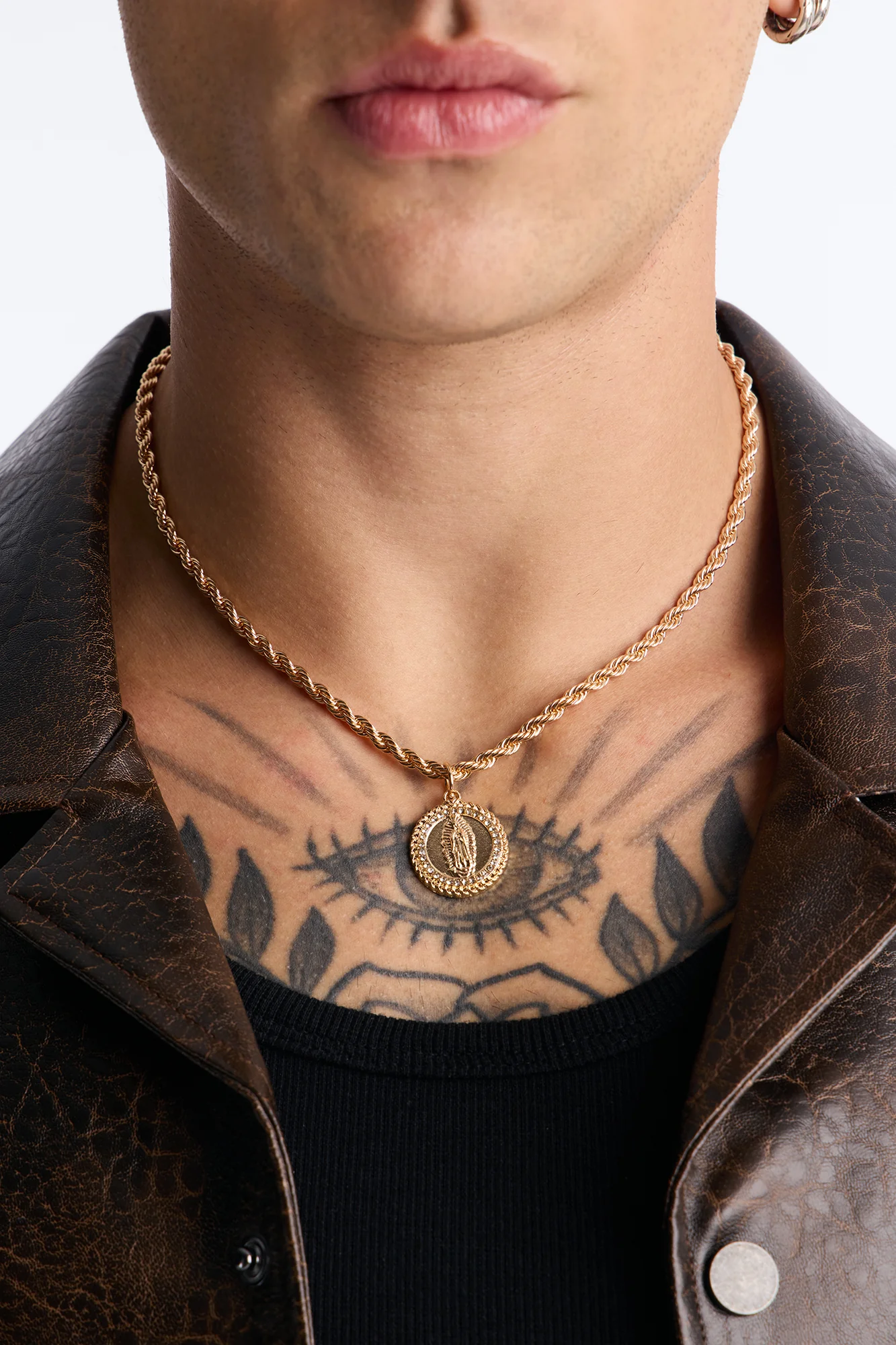 Saint Pendant Rope Chain Necklace - Gold