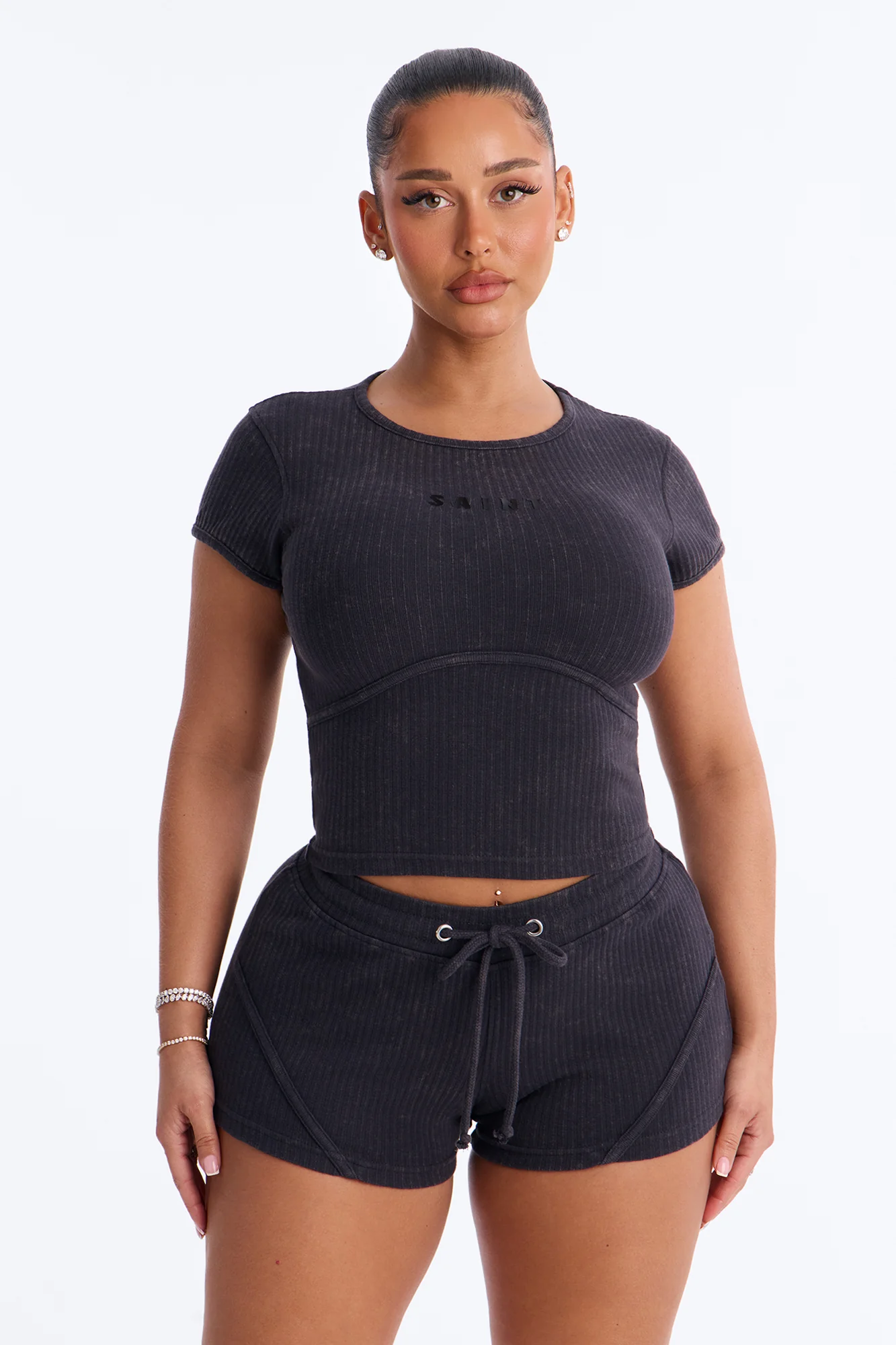 Saint Ribbed Short Set - Black