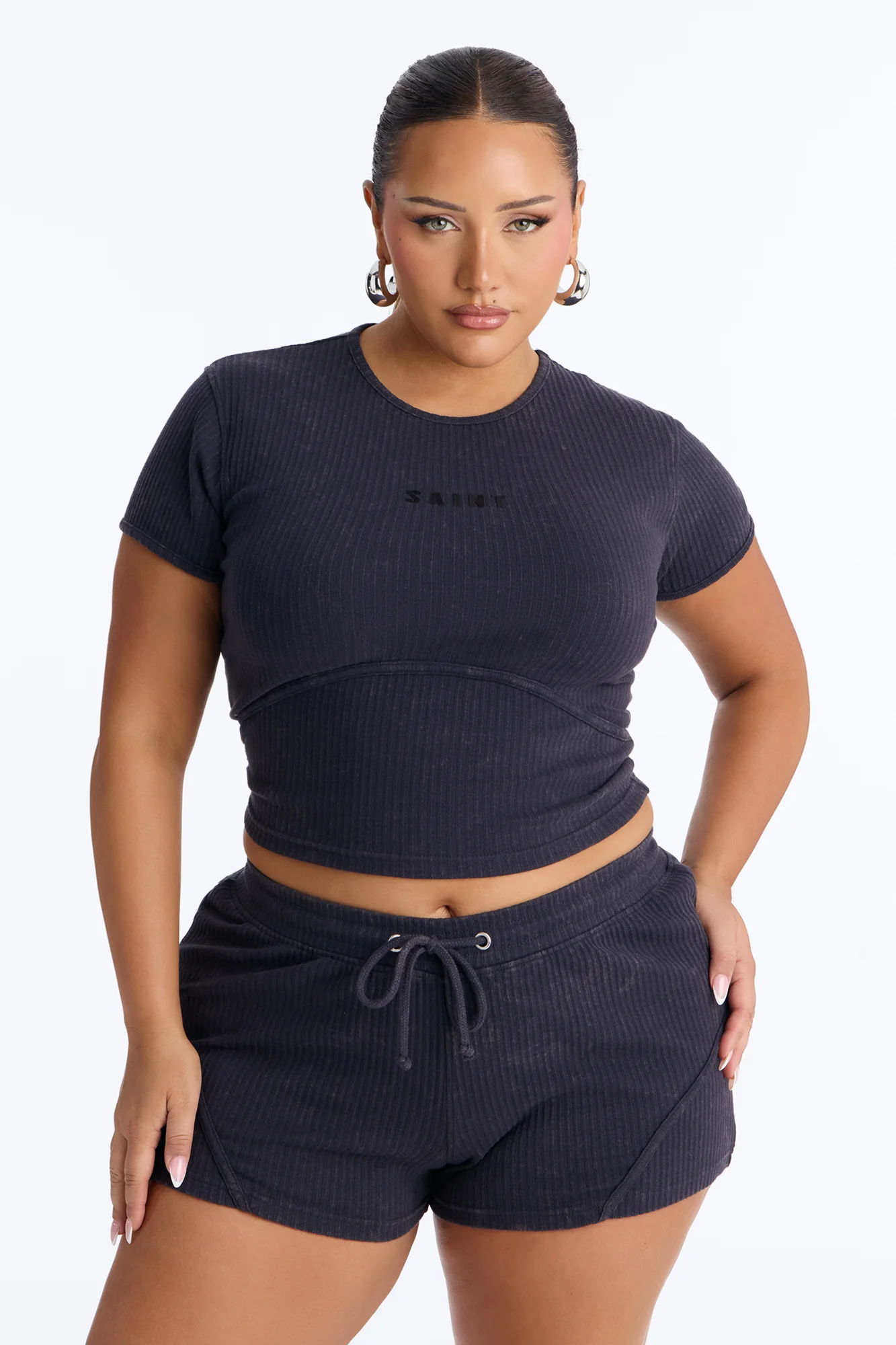 Saint Ribbed Short Set - Black - Image 5