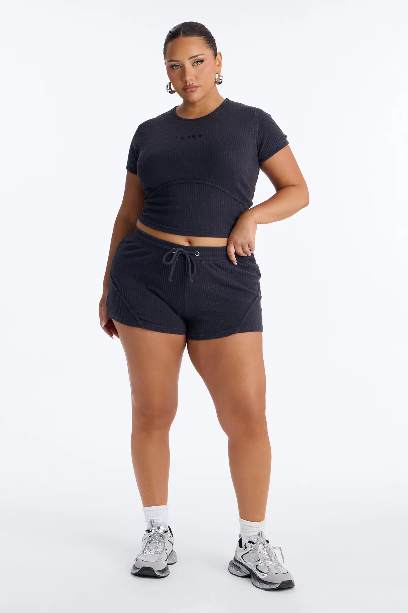 Saint Ribbed Short Set - Black - Image 6