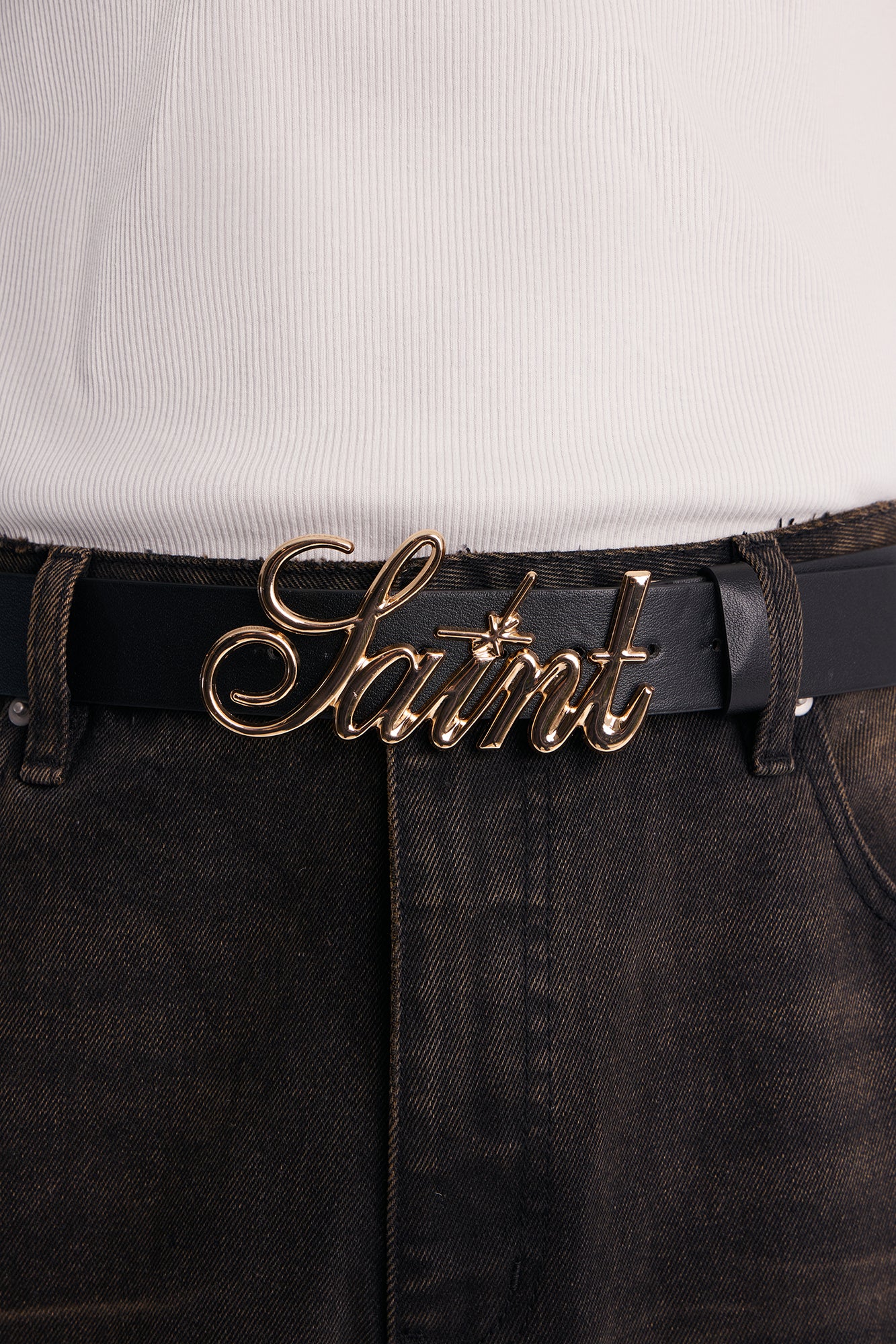 Saint Script Buckle Belt - Black/Gold