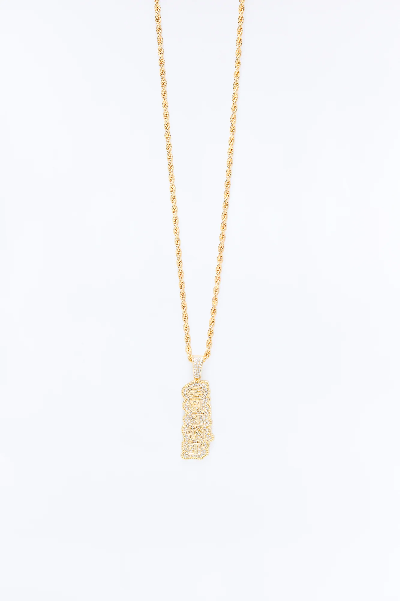 Saint Script Vertical Iced Pendant Necklace - Gold - Image 3