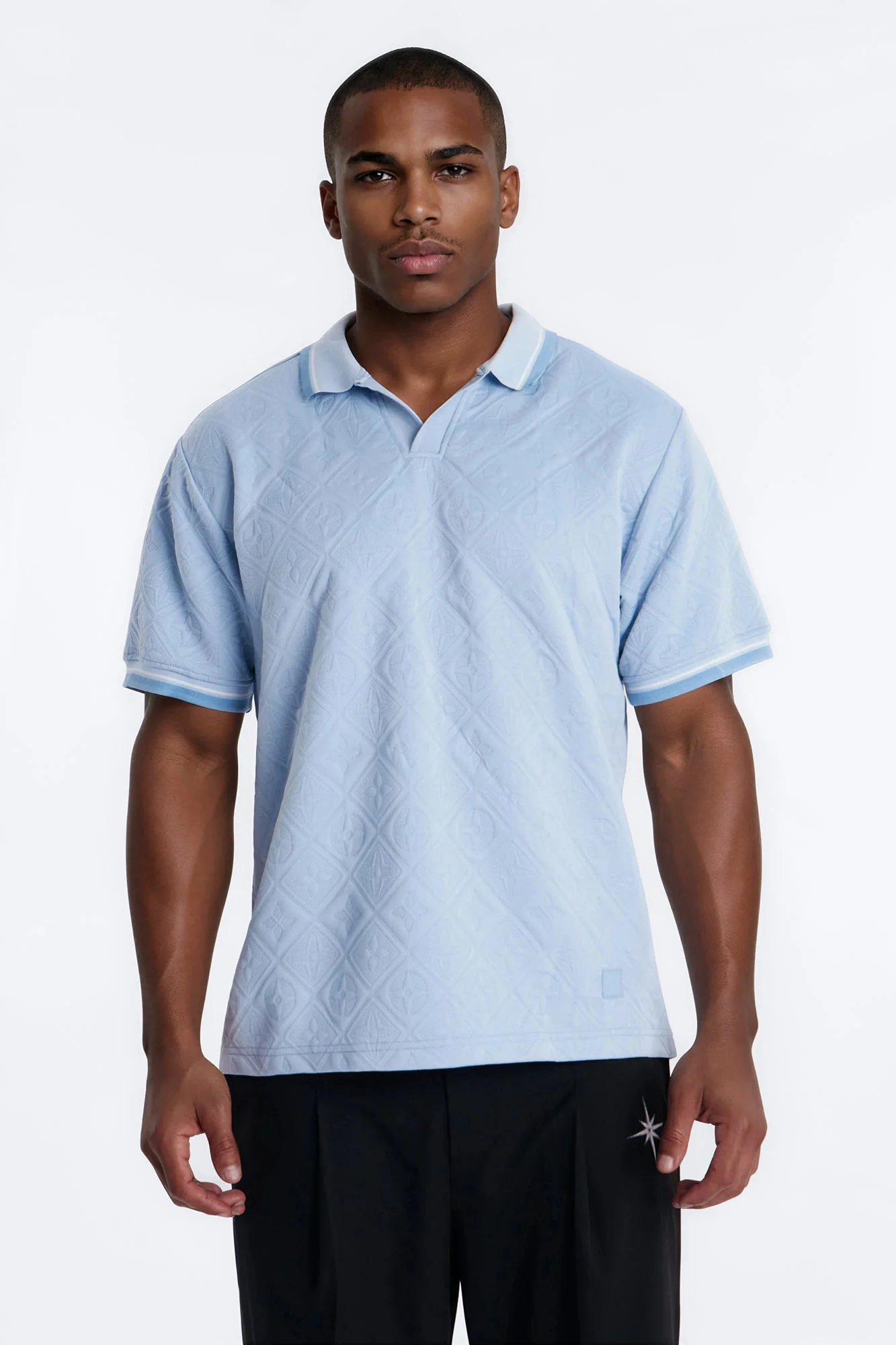 Saints Diamond Star Johnny Collar Polo - Light Blue - Image 3