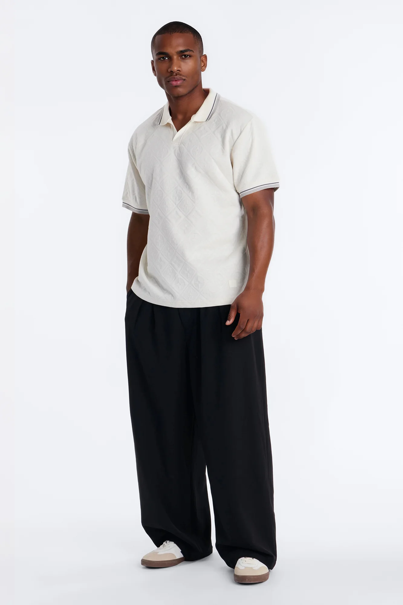 Saints Diamond Star Johnny Collar Polo - Oatmeal - Image 2