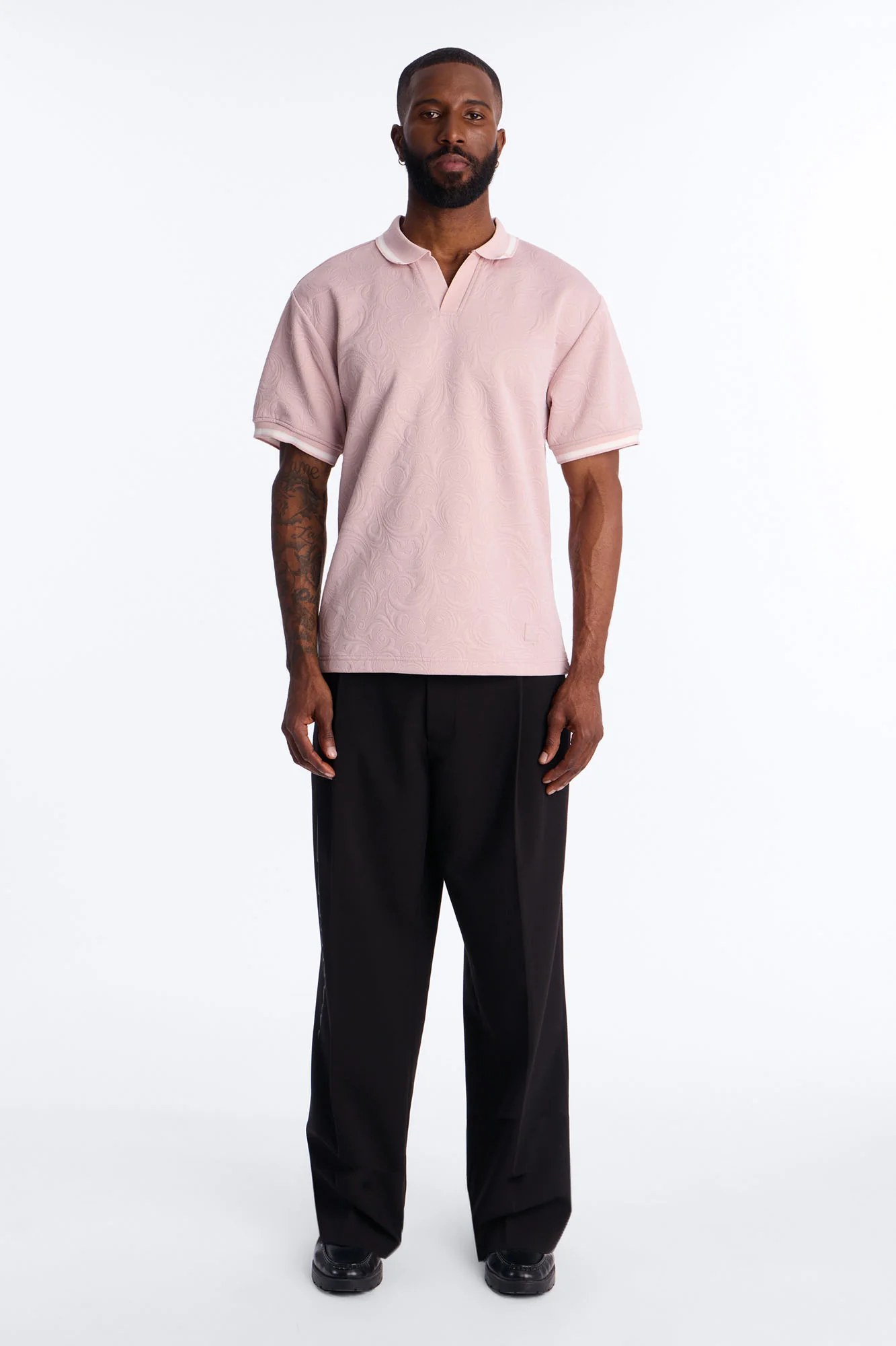 Saints Floral Johnny Collar Polo - Mauve - Image 2