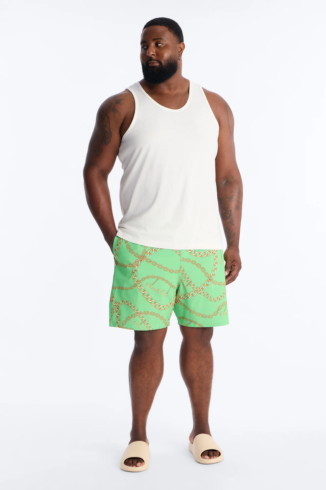 Saints Studio Linked Swim Trunk 7″ - Green - Image 6