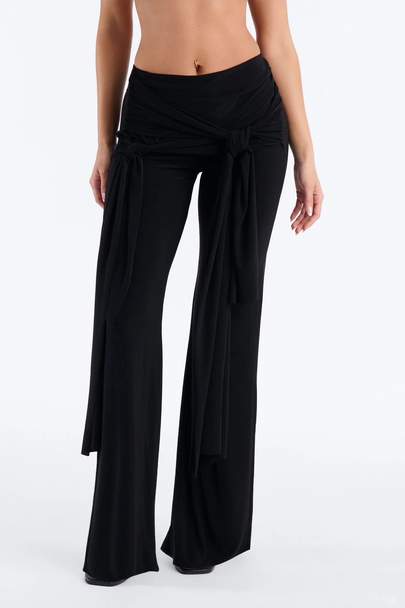 Sakura High Rise Tie Waist Flare Pants - Black - Image 2