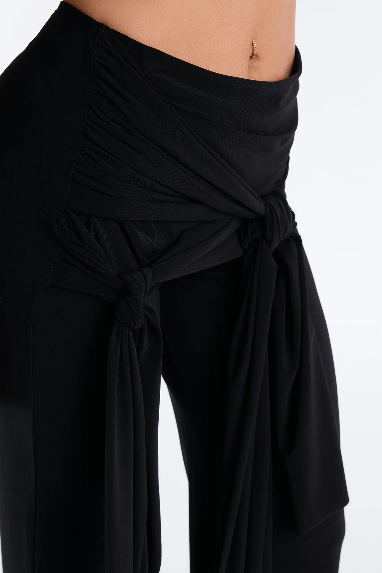 Sakura High Rise Tie Waist Flare Pants - Black - Image 3