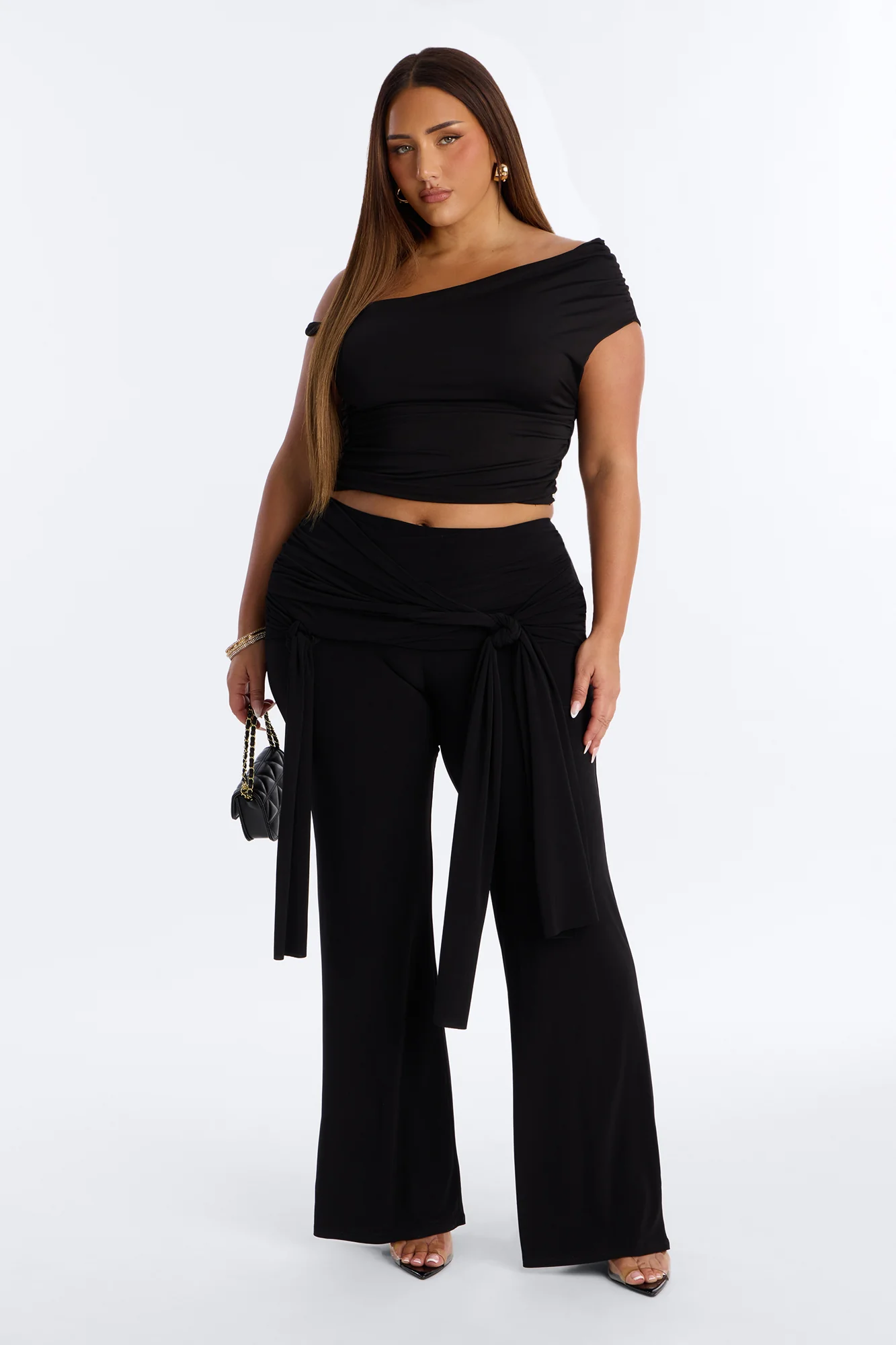 Sakura High Rise Tie Waist Flare Pants - Black - Image 5