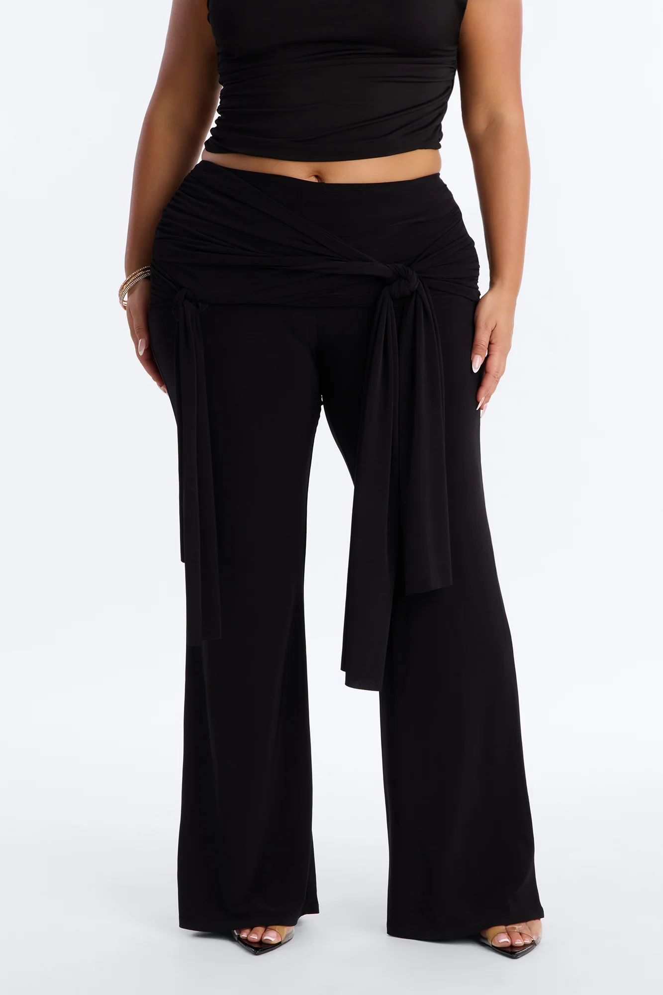 Sakura High Rise Tie Waist Flare Pants - Black - Image 6