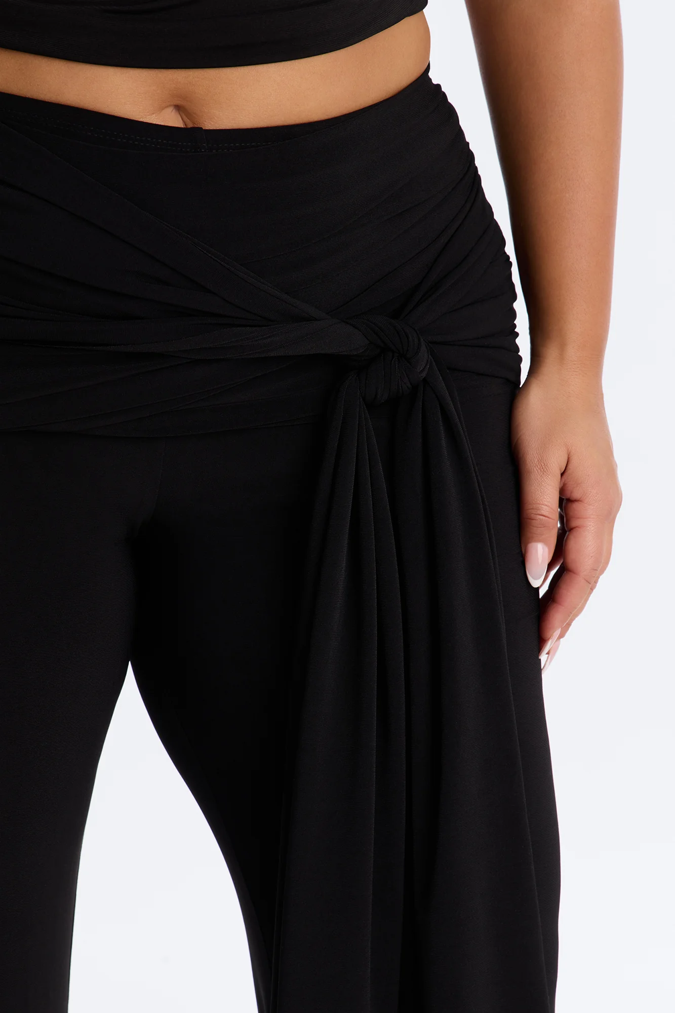 Sakura High Rise Tie Waist Flare Pants - Black - Image 7
