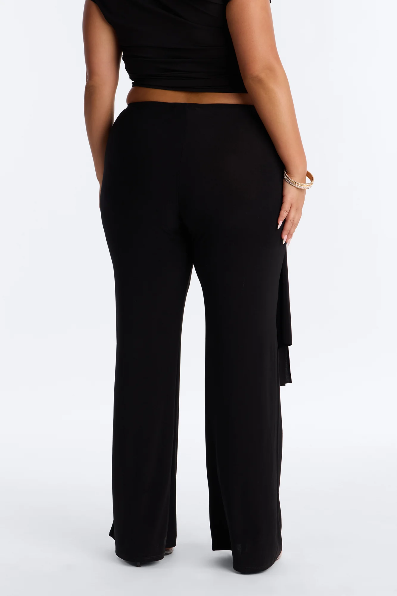 Sakura High Rise Tie Waist Flare Pants - Black - Image 8