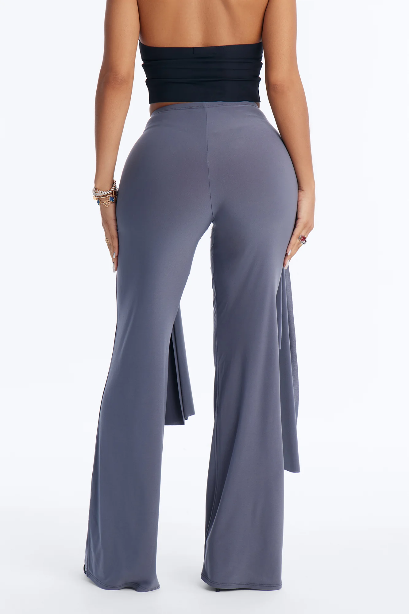 Sakura High Rise Tie Waist Flare Pants - Charcoal - Image 4