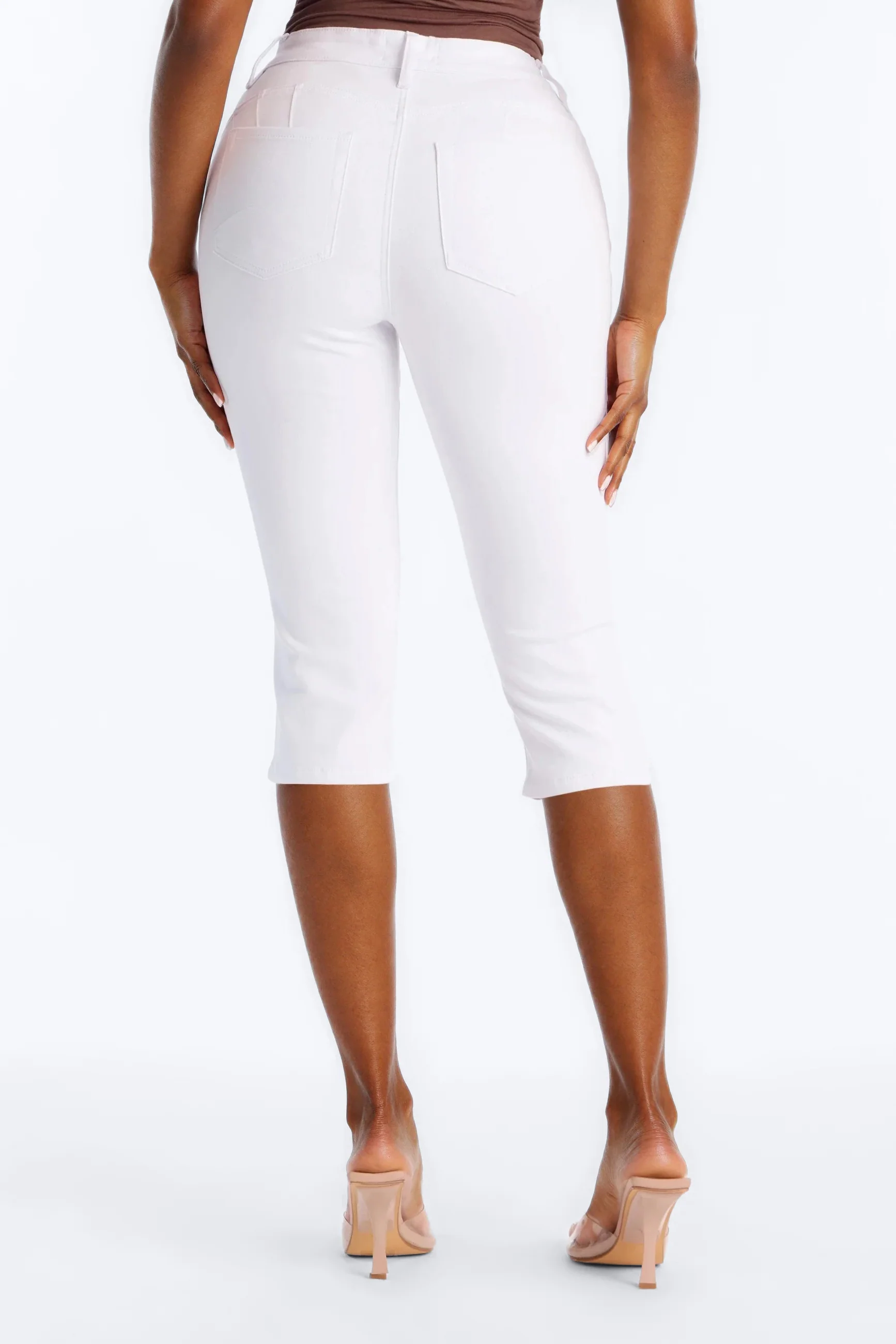 Salem Booty Lifting Ripped High Rise Stretch Capri Jeans - White - Image 4