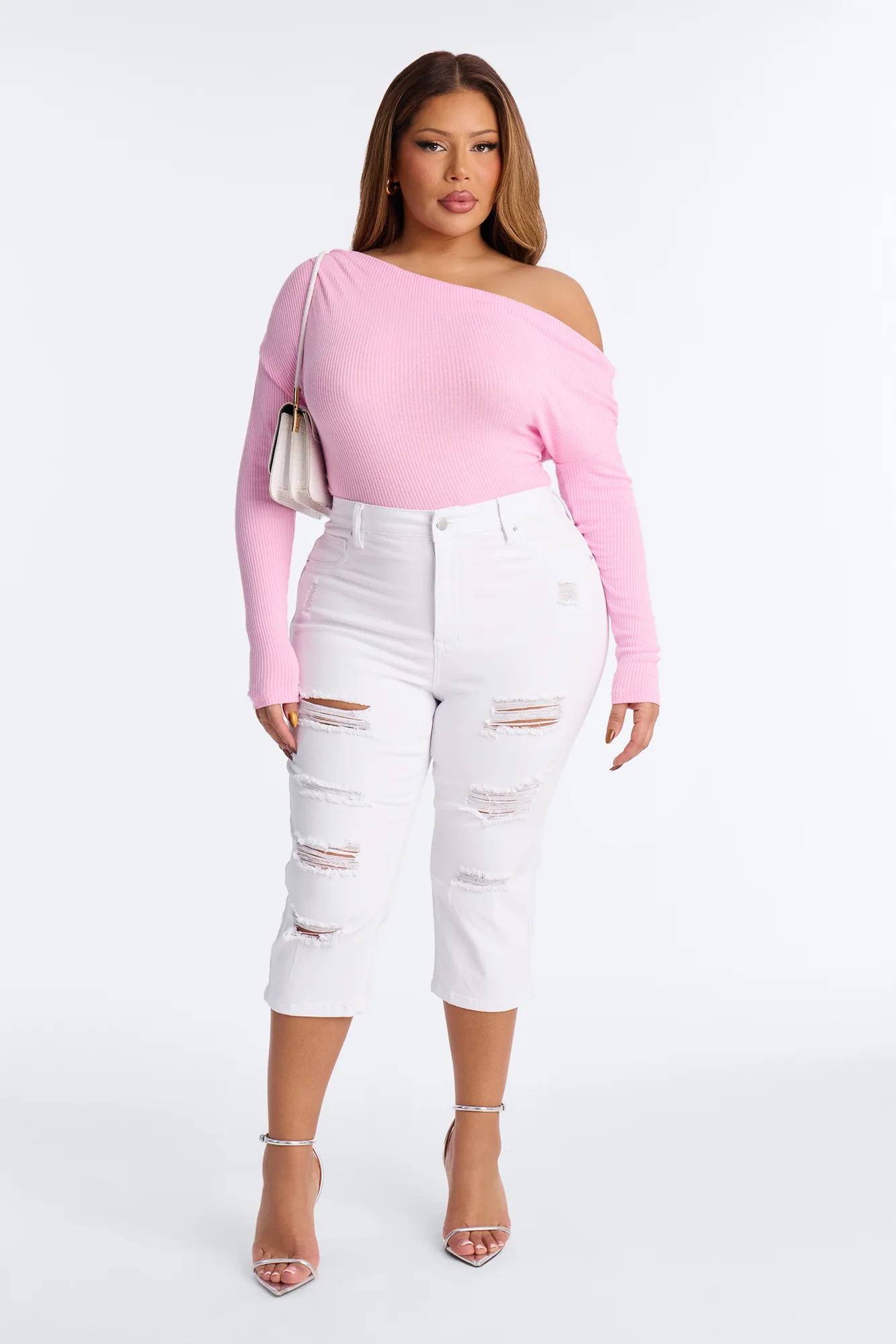 Salem Booty Lifting Ripped High Rise Stretch Capri Jeans - White - Image 5