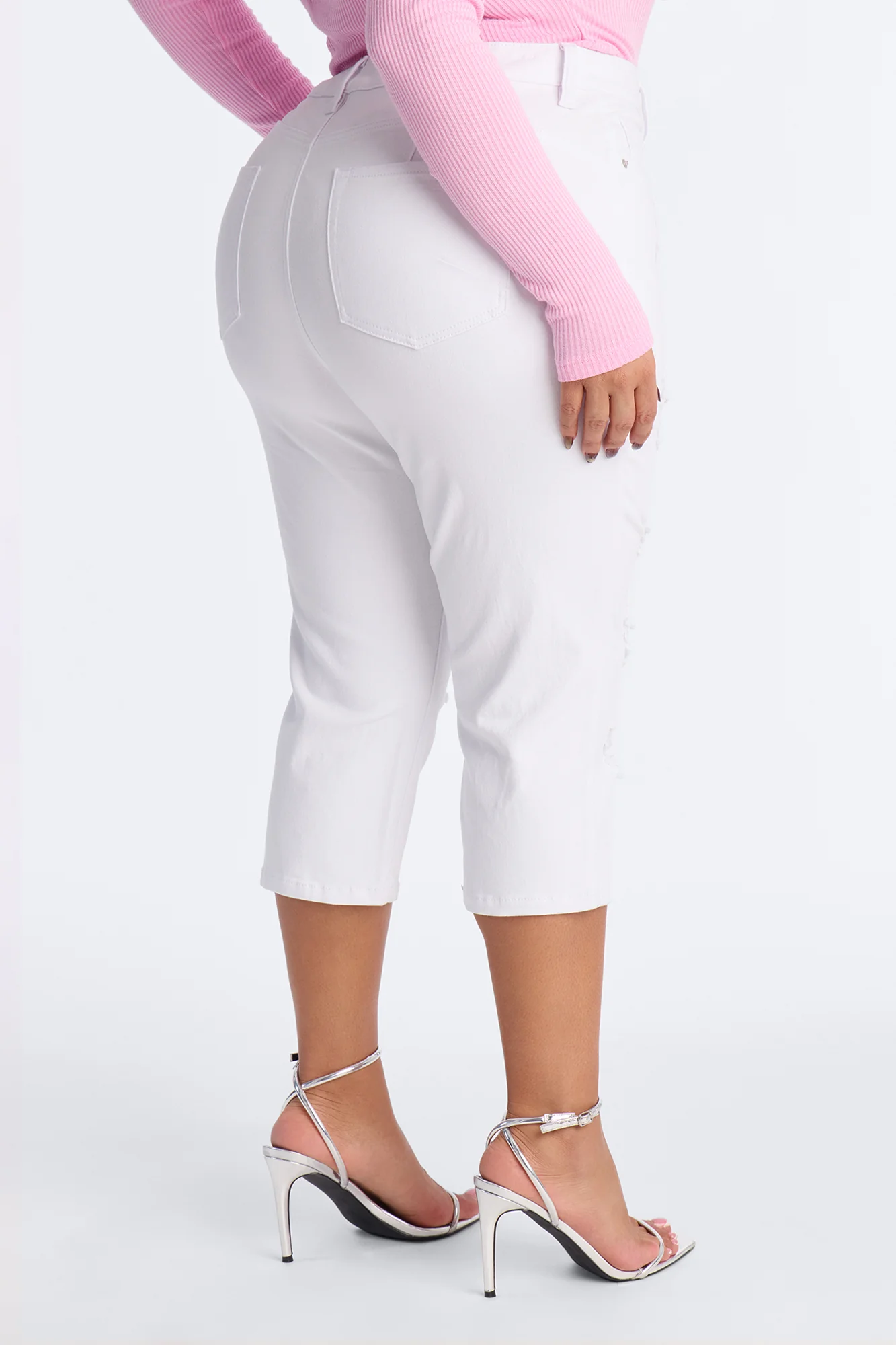 Salem Booty Lifting Ripped High Rise Stretch Capri Jeans - White - Image 7