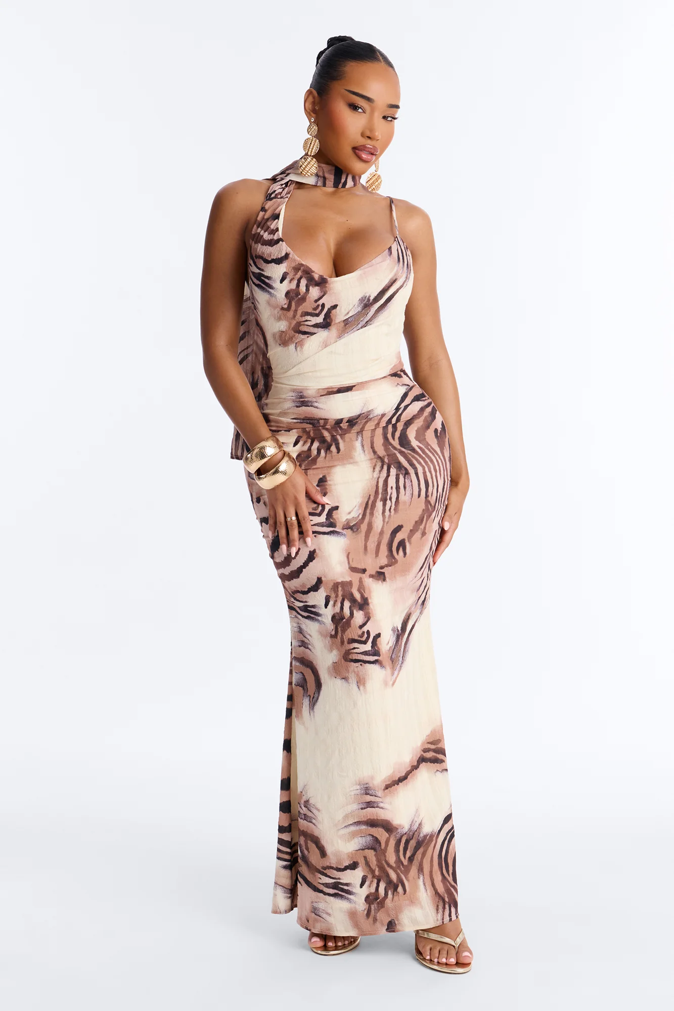 Salina Scarf Printed Maxi Dress - Cream/combo - Image 2