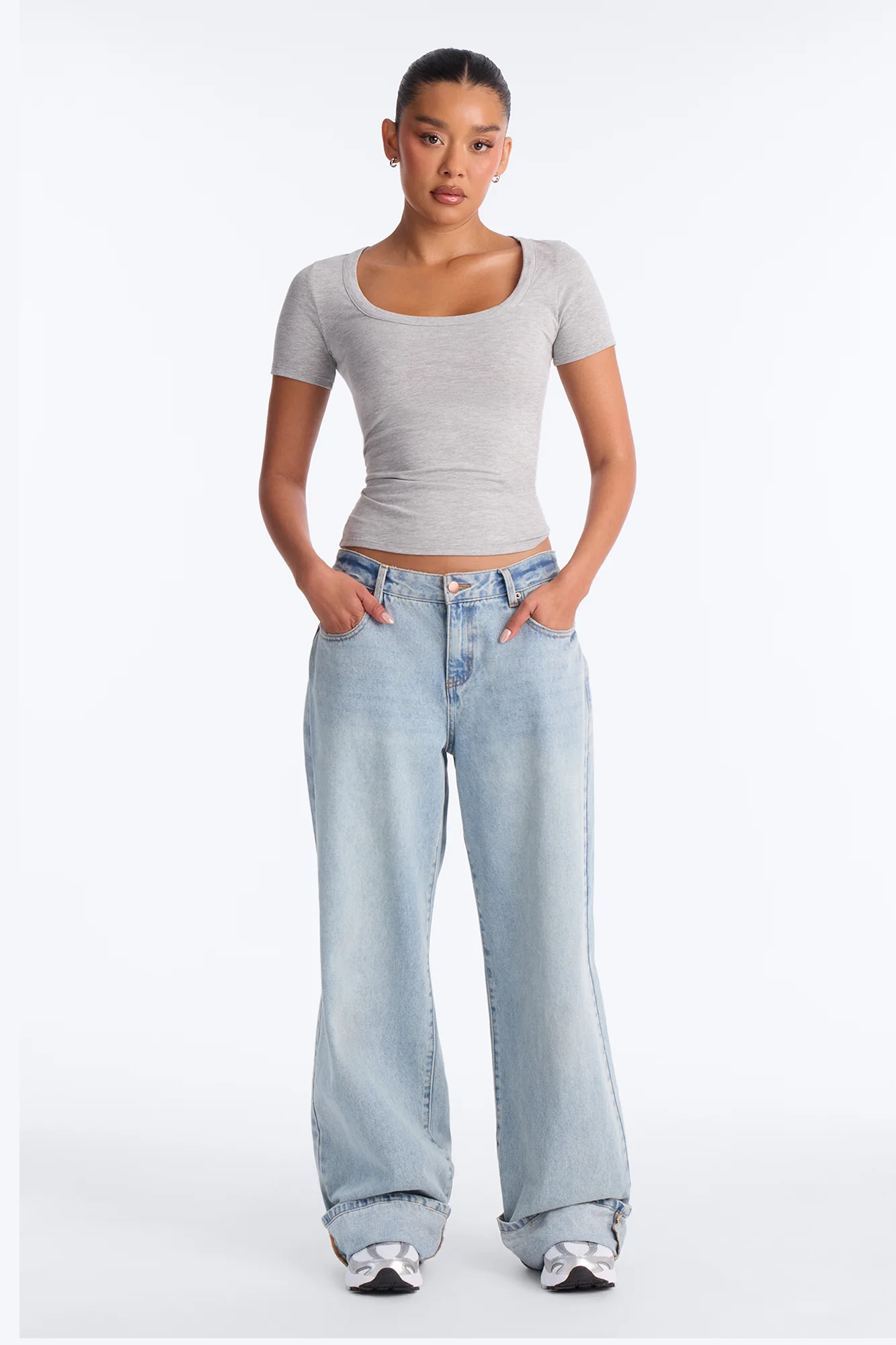 Sally Scoop Neck T-shirt - Heather Grey - Image 2