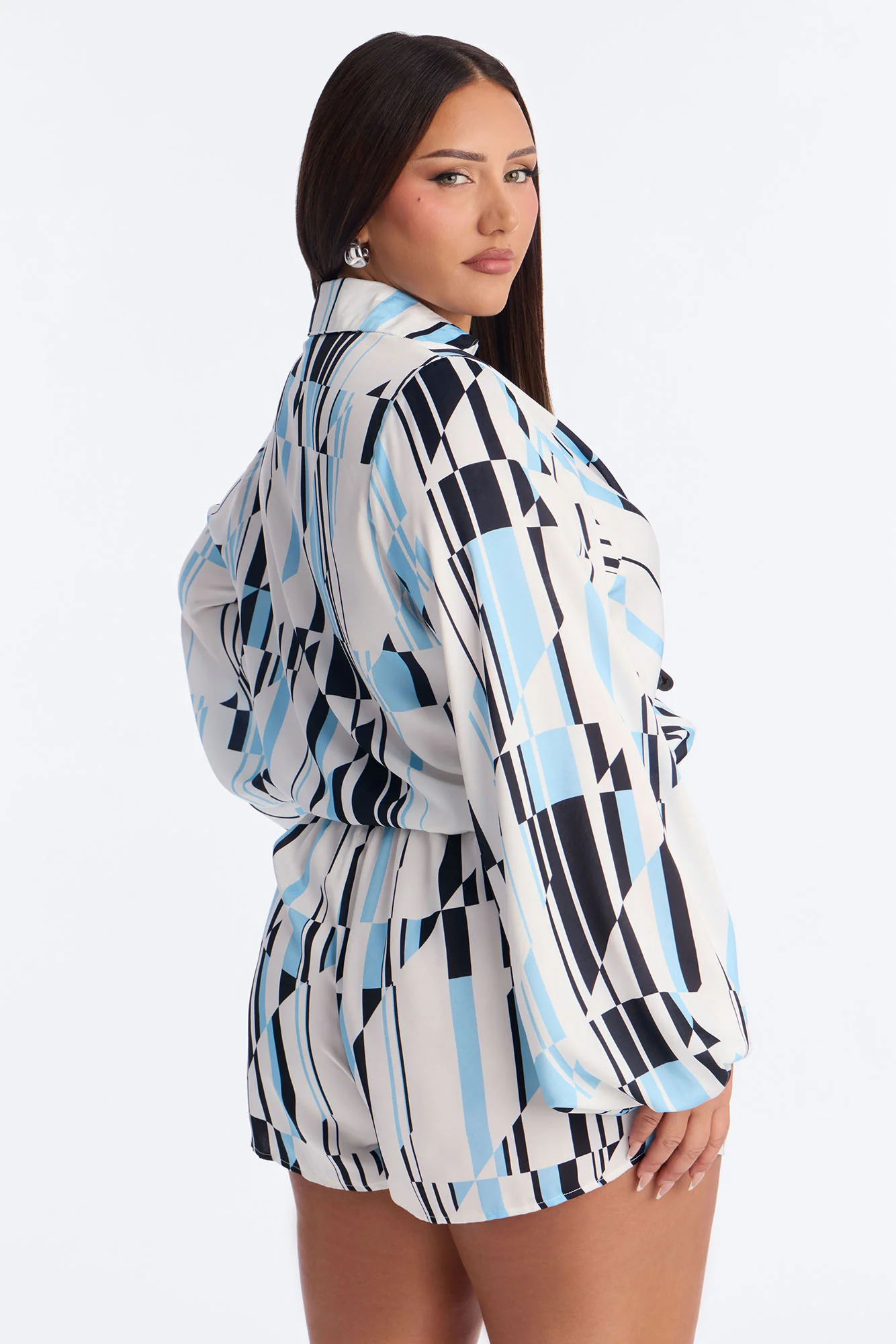Samalia Satin Collar Neck Romper - Blue - Image 6