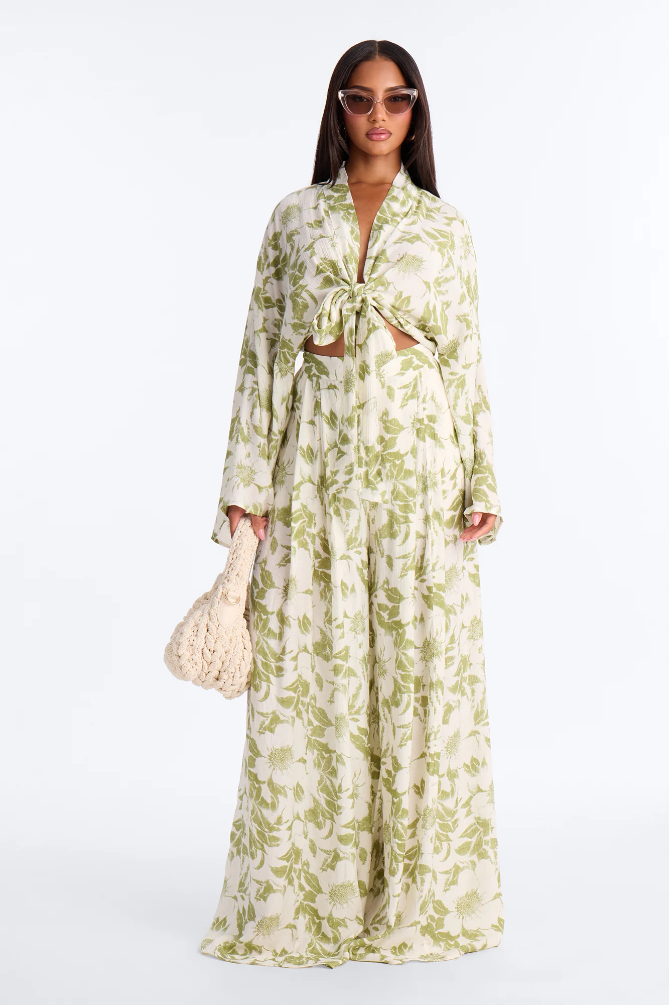 Samantha Breezy Wide Leg Textured Pant - Green