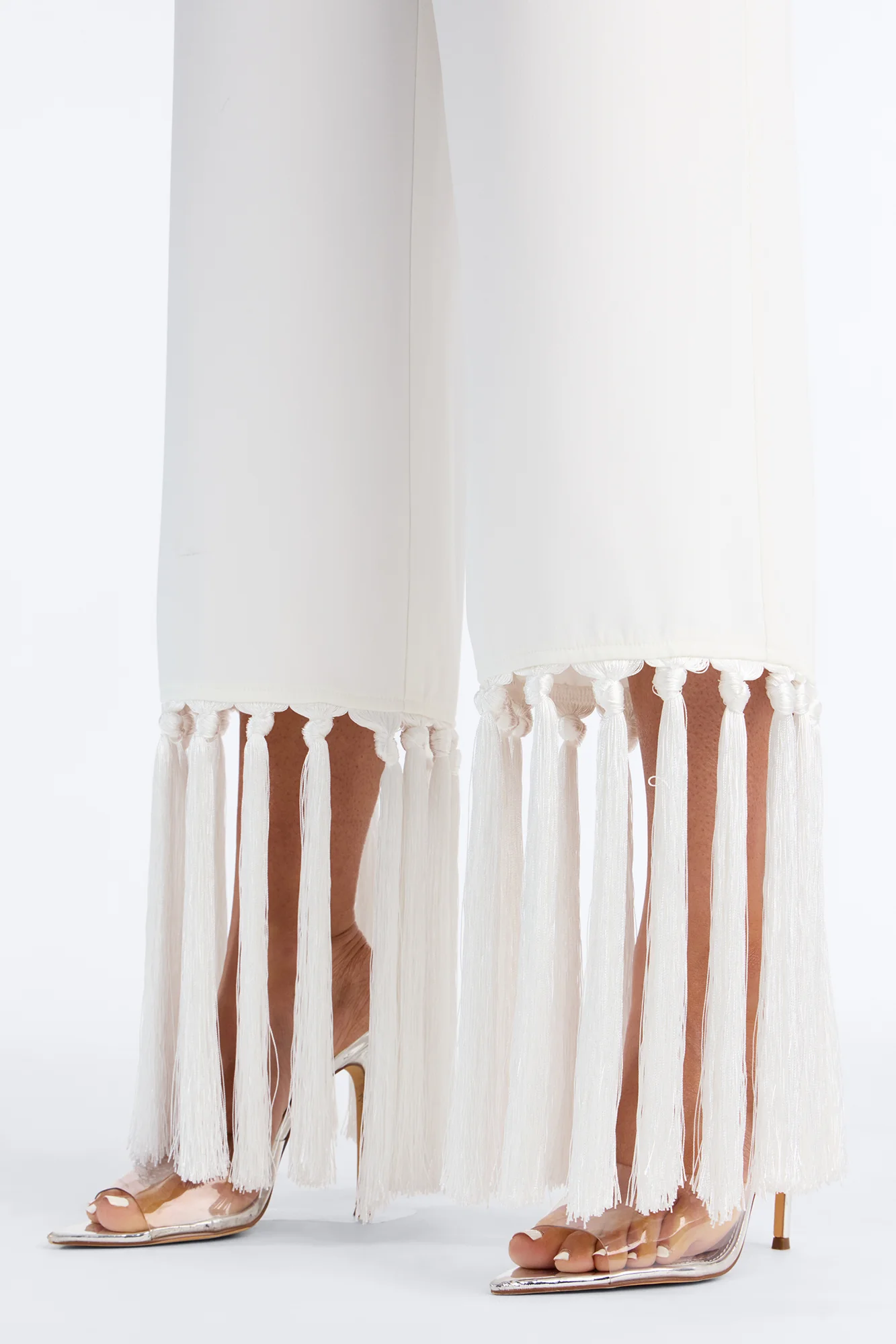 Samantha High Rise Wide Leg Tassel Fringe Trouser - Ivory - Image 3
