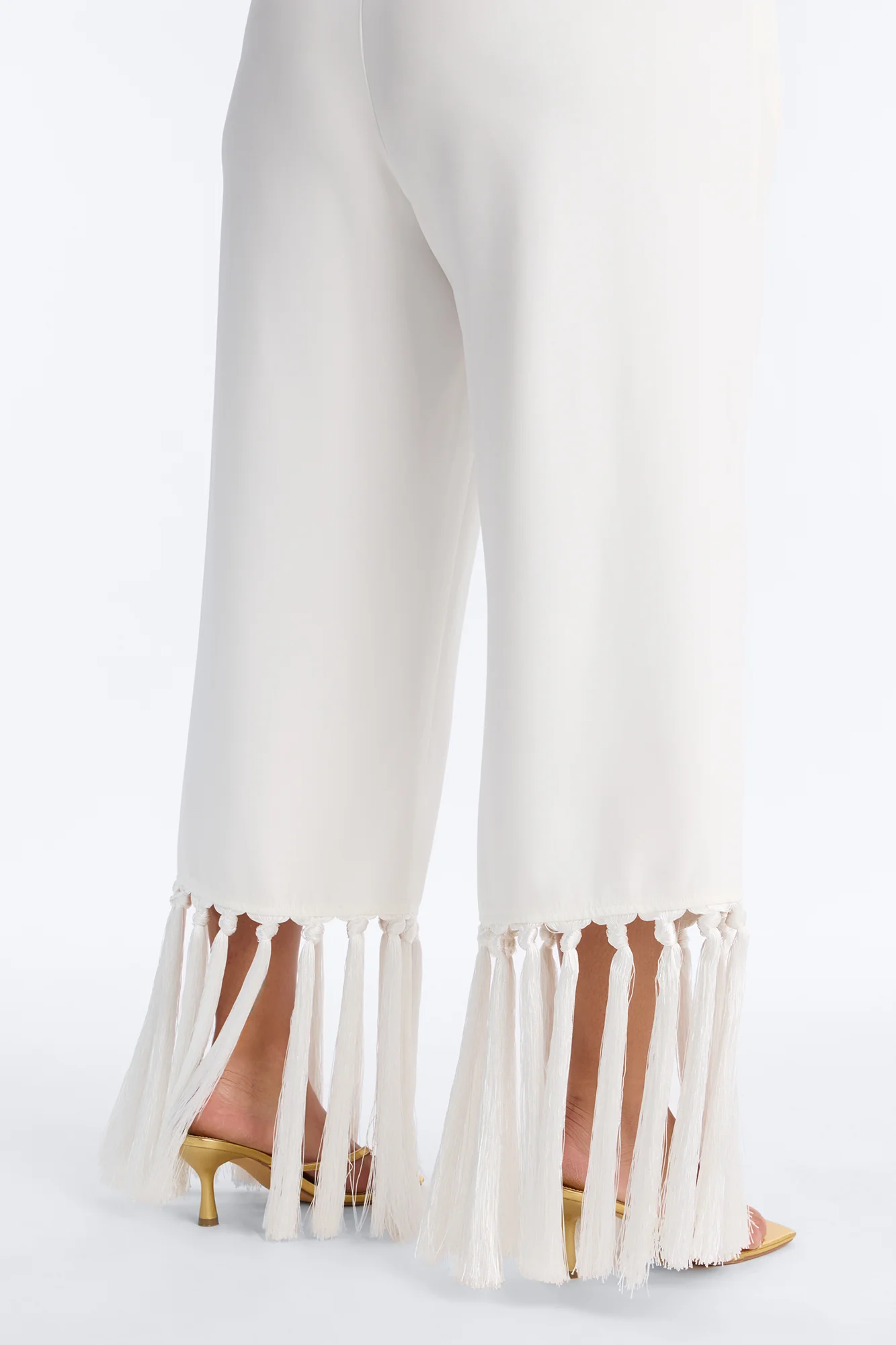 Samantha High Rise Wide Leg Tassel Fringe Trouser - Ivory - Image 7