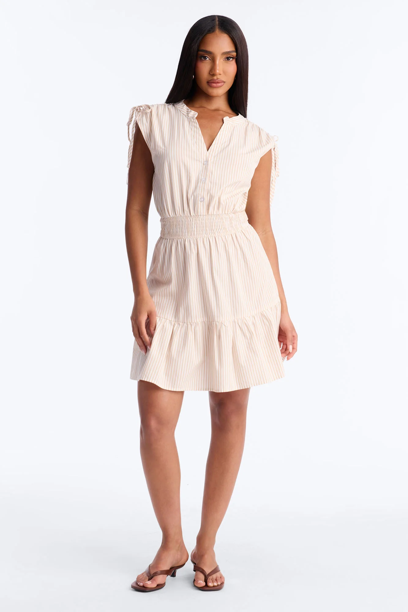 Samara Striped Mini Dress - Taupe/combo