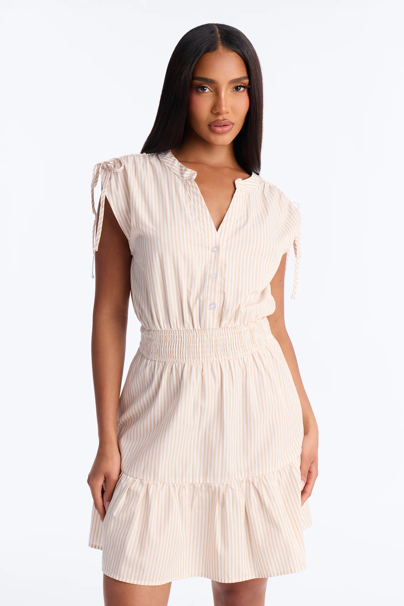 Samara Striped Mini Dress - Taupe/combo - Image 2