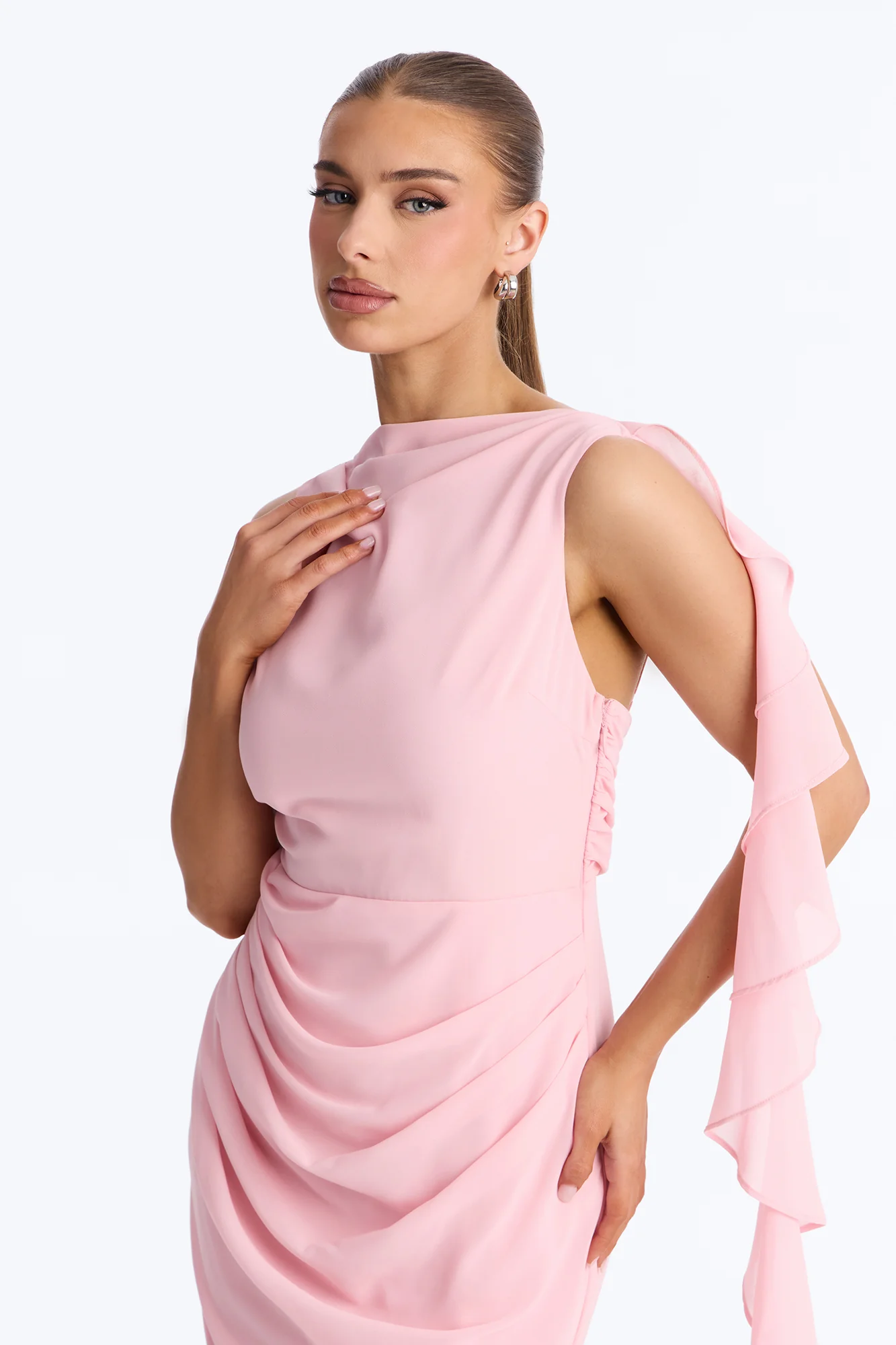 Samira Draped Chiffon Gown - Pink - Image 2