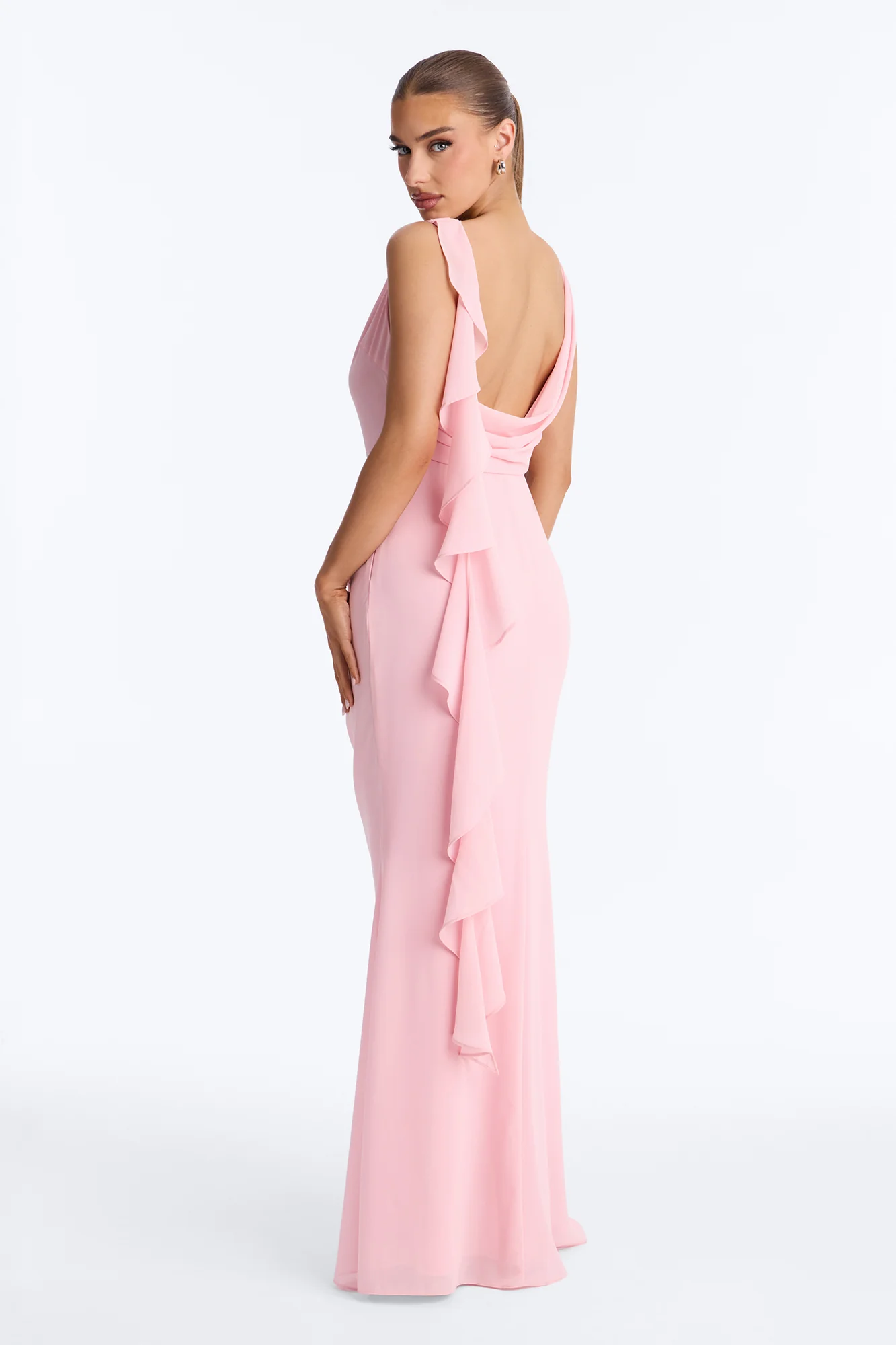 Samira Draped Chiffon Gown - Pink - Image 4