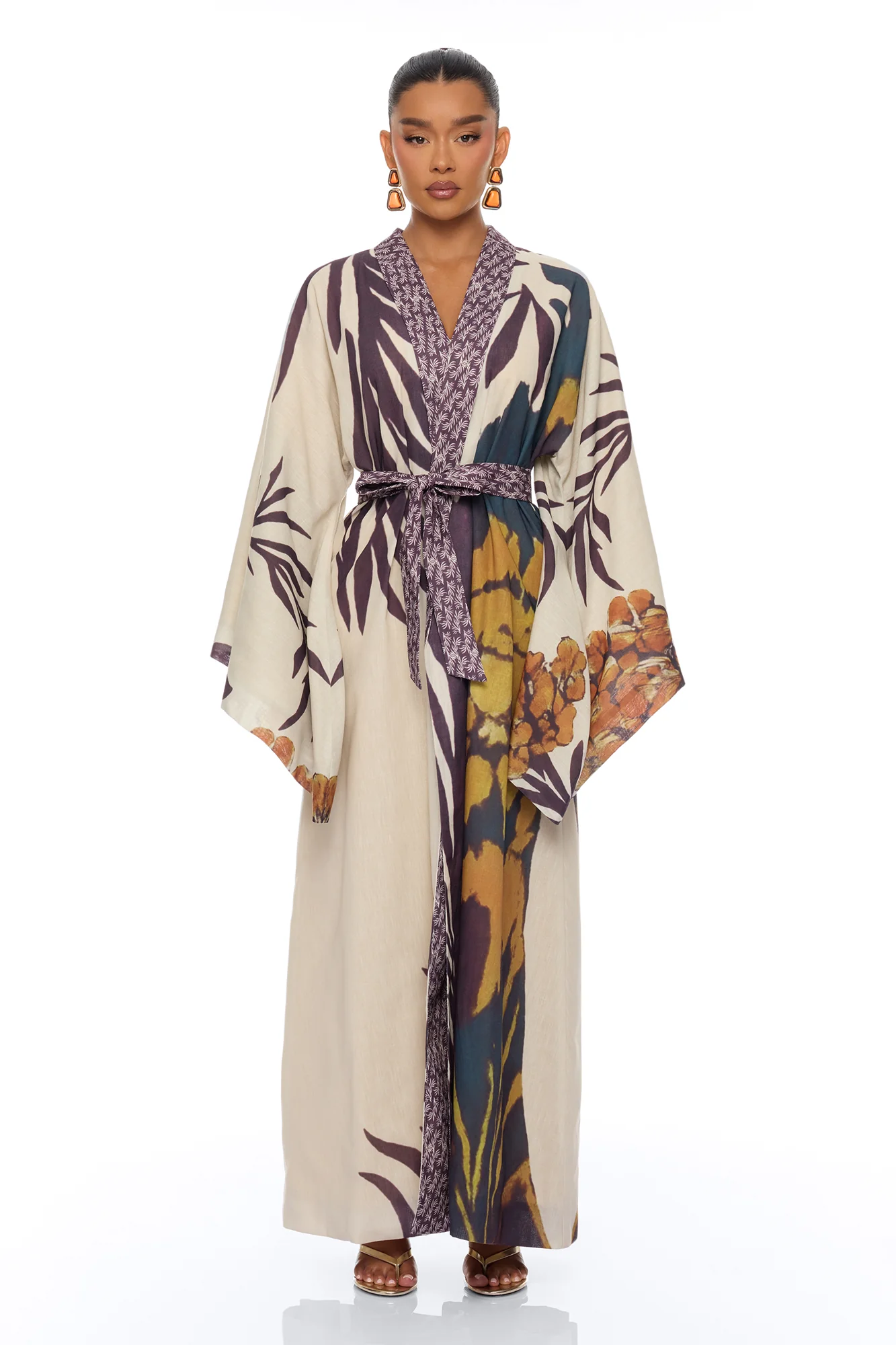 Samira Tie Waist Linen Maxi Dress - Taupe/combo