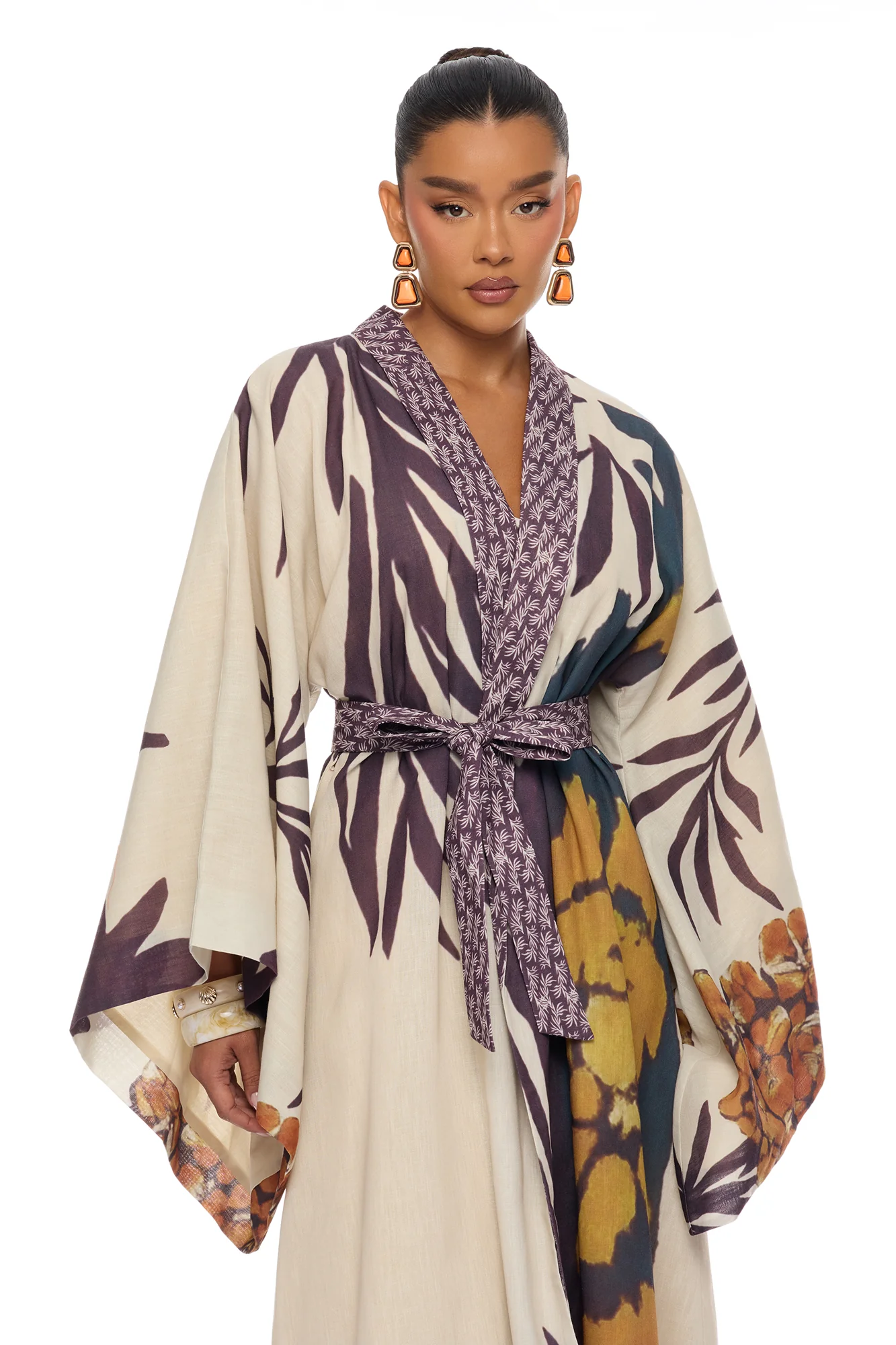 Samira Tie Waist Linen Maxi Dress - Taupe/combo - Image 3
