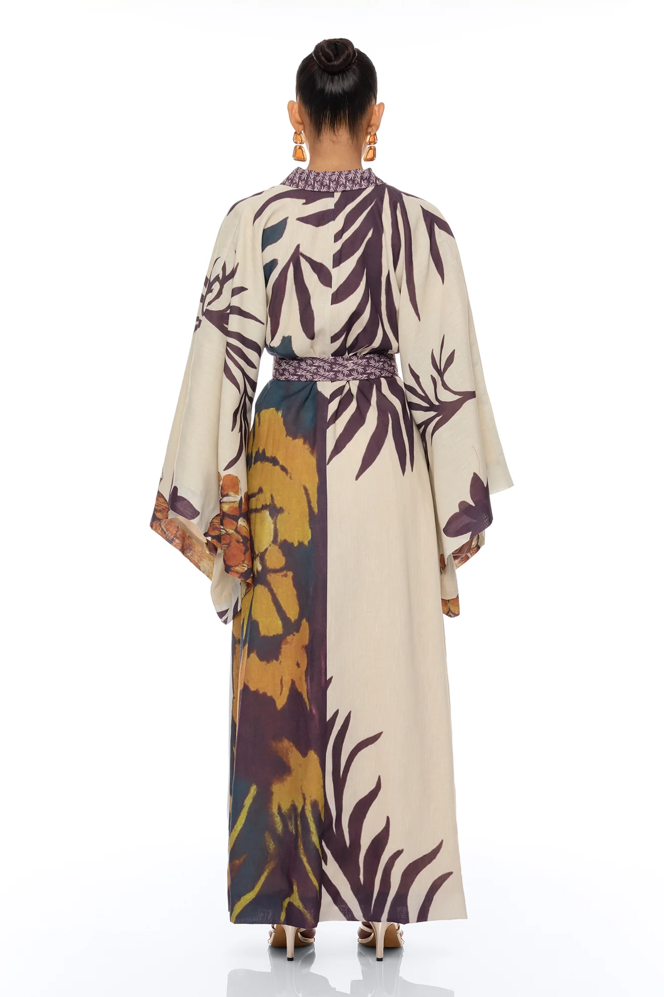 Samira Tie Waist Linen Maxi Dress - Taupe/combo - Image 5