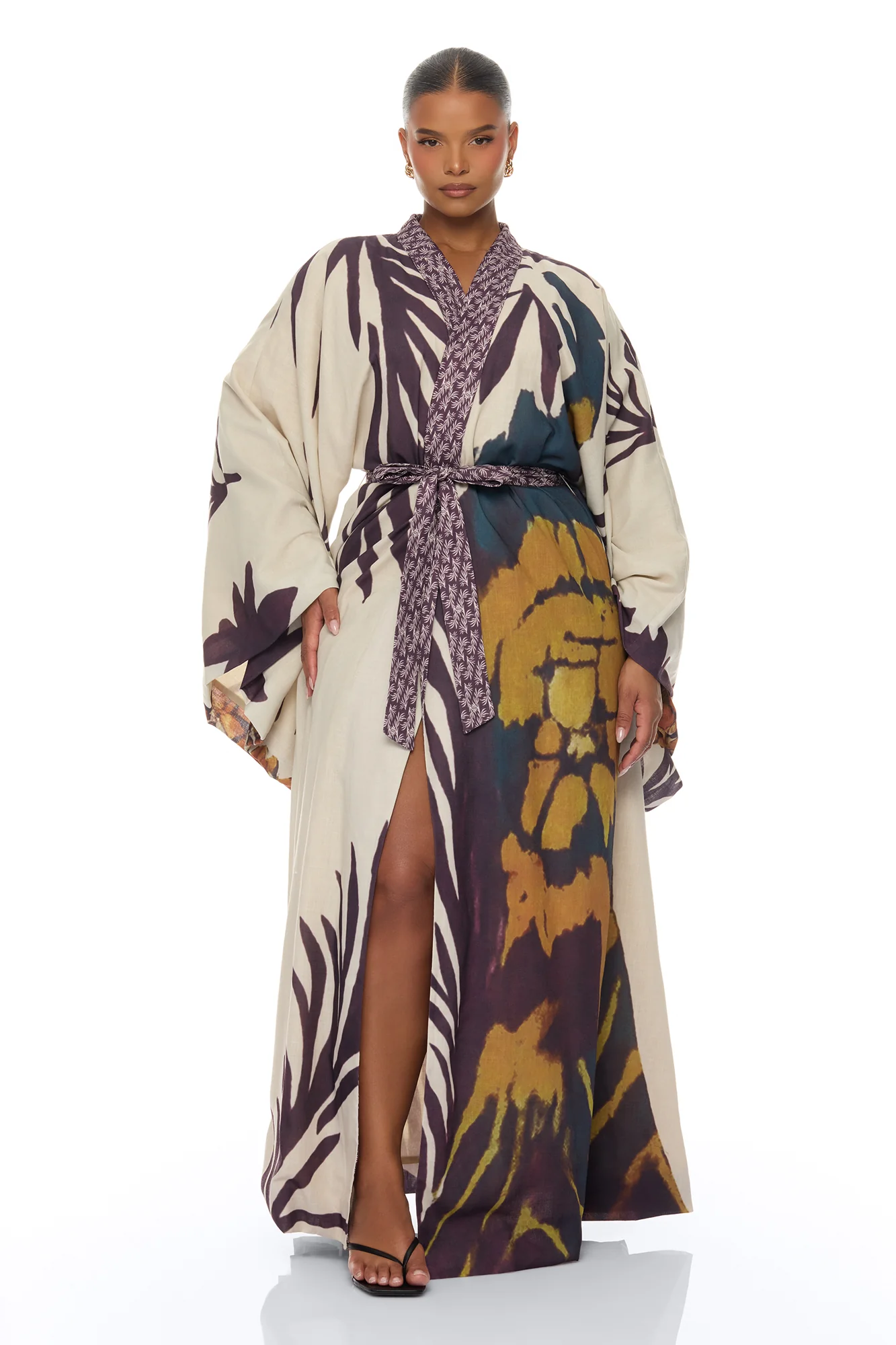 Samira Tie Waist Linen Maxi Dress - Taupe/combo - Image 6