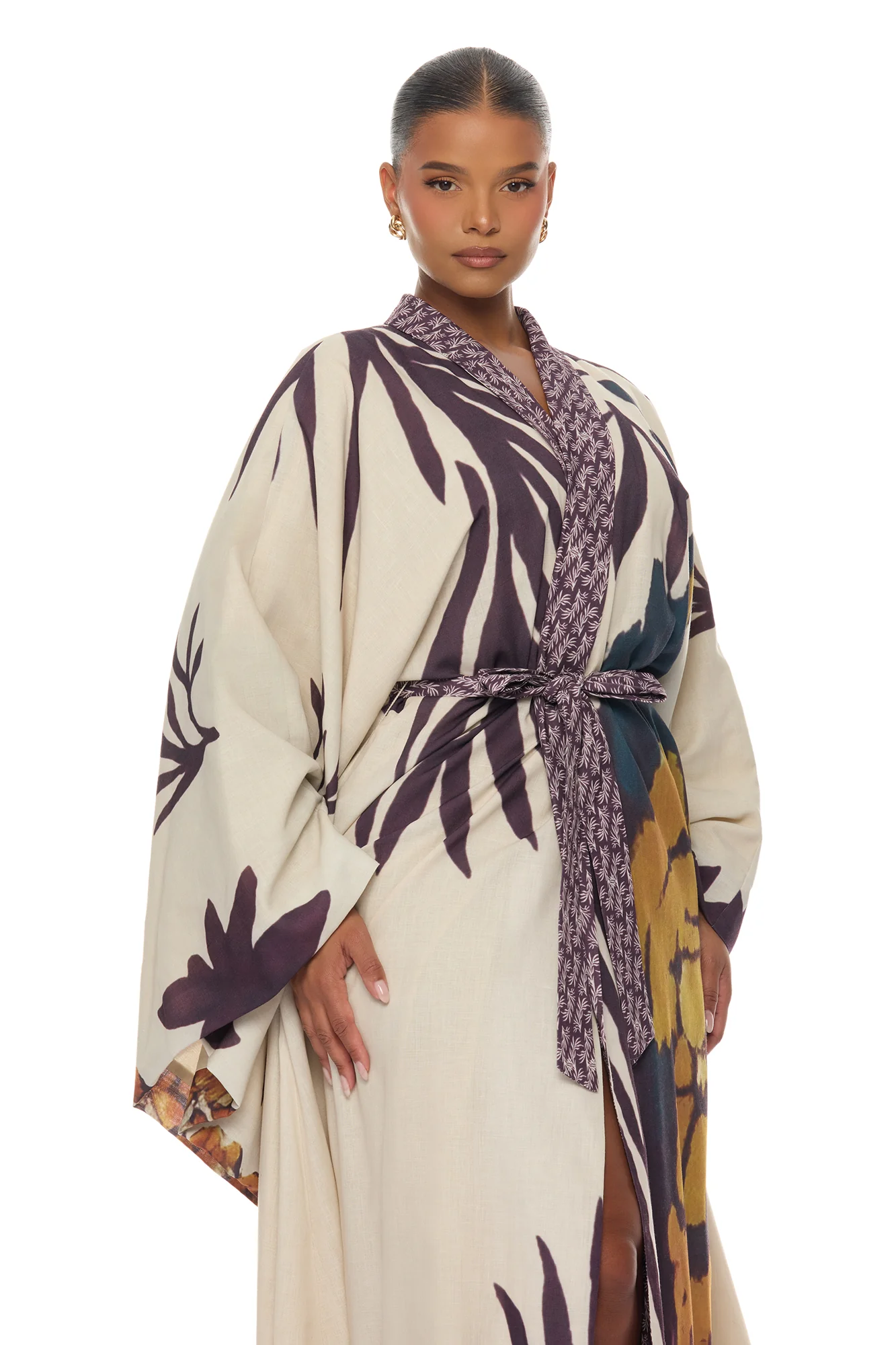 Samira Tie Waist Linen Maxi Dress - Taupe/combo - Image 7