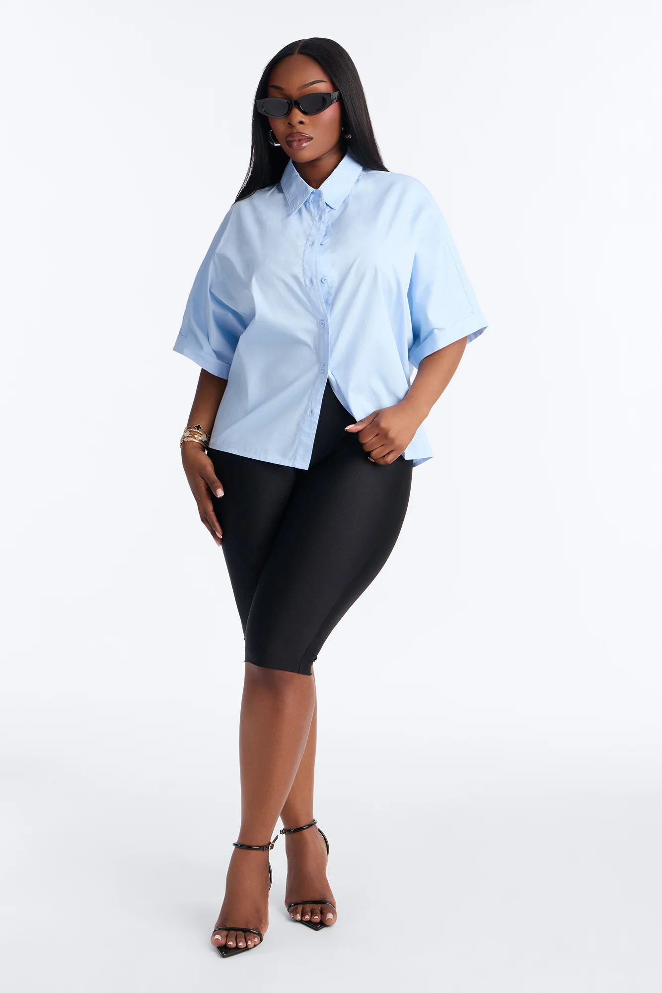 Sancie Oversized Poplin Button Up Shirt - Blue - Image 4