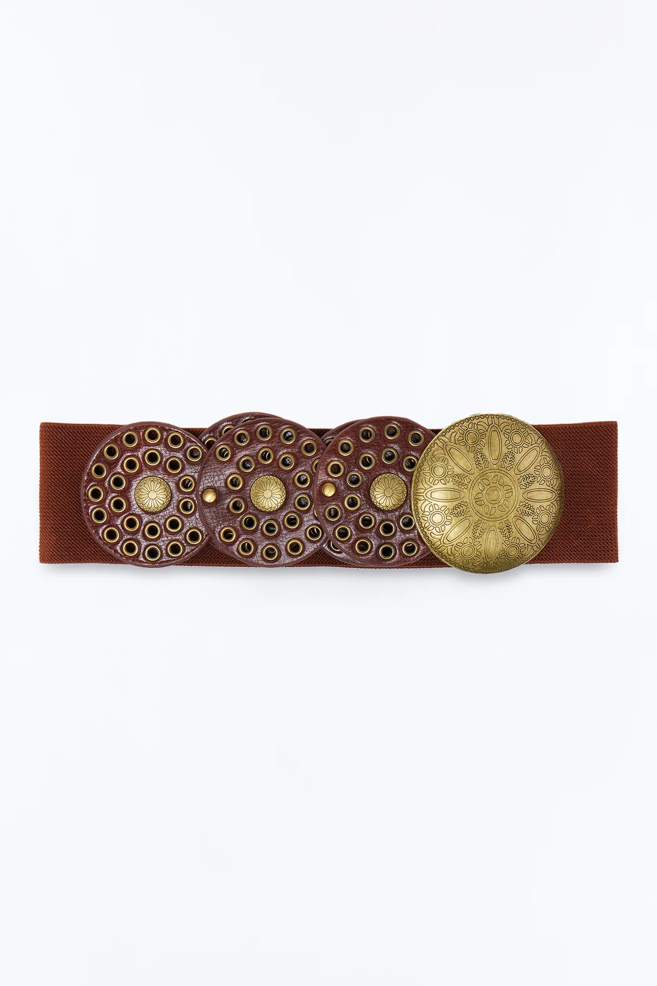 Sand Dust Faux Leather Wide Stretch Belt - Brown - Image 3