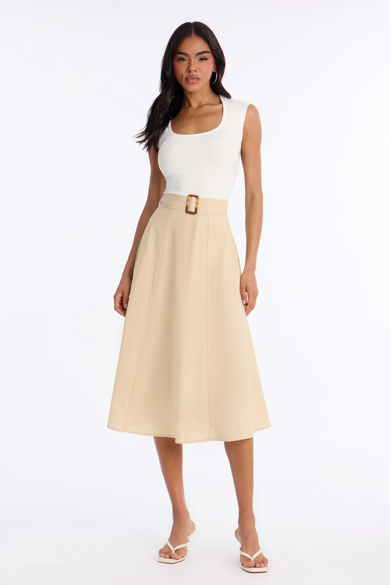 Sandra Contrast Belted Midi Dress - Taupe/combo - Image 2