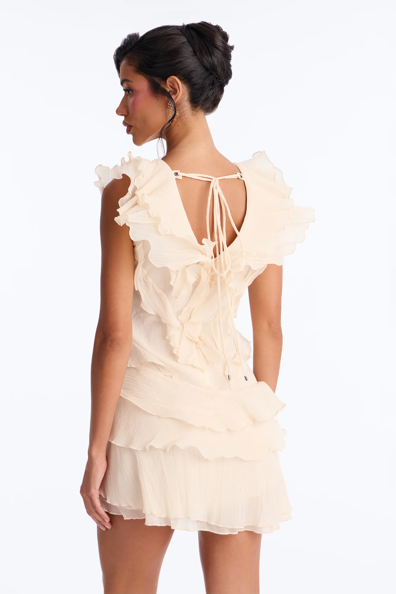Sandra Ruffle Gauze Mini Dress - Ivory - Image 5