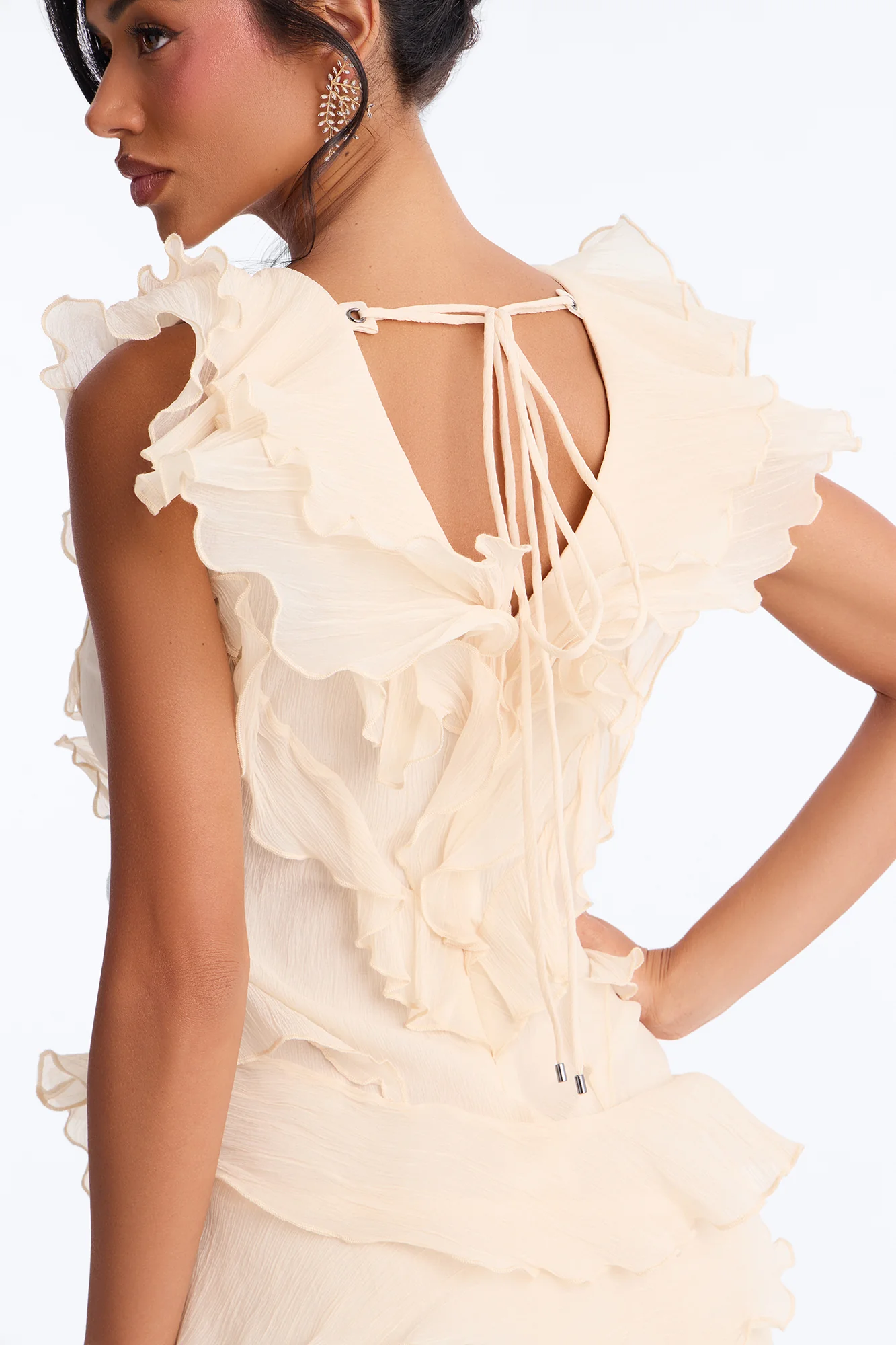 Sandra Ruffle Gauze Mini Dress - Ivory - Image 6