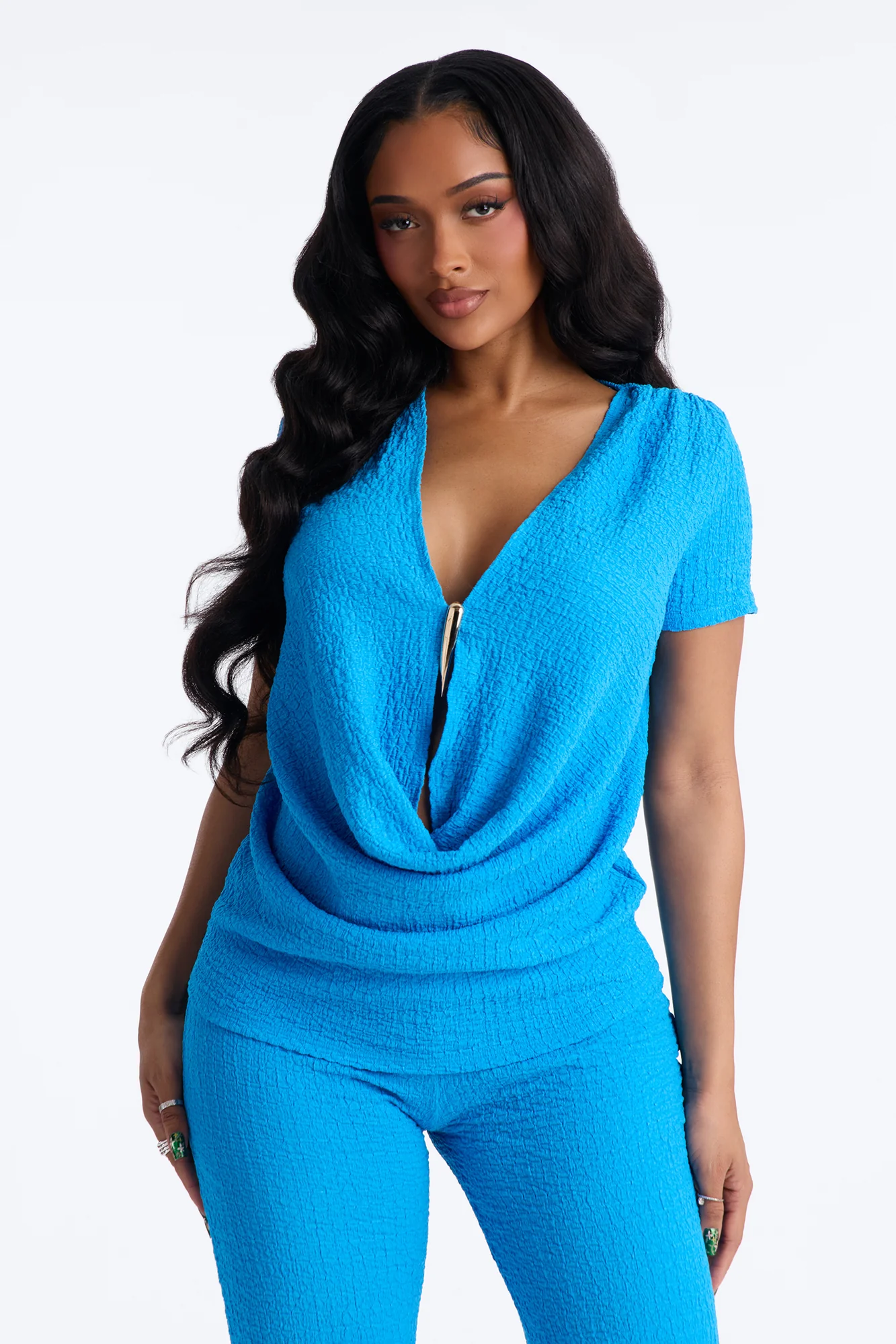 Sandra Textured Pant Set - Blue - Image 2