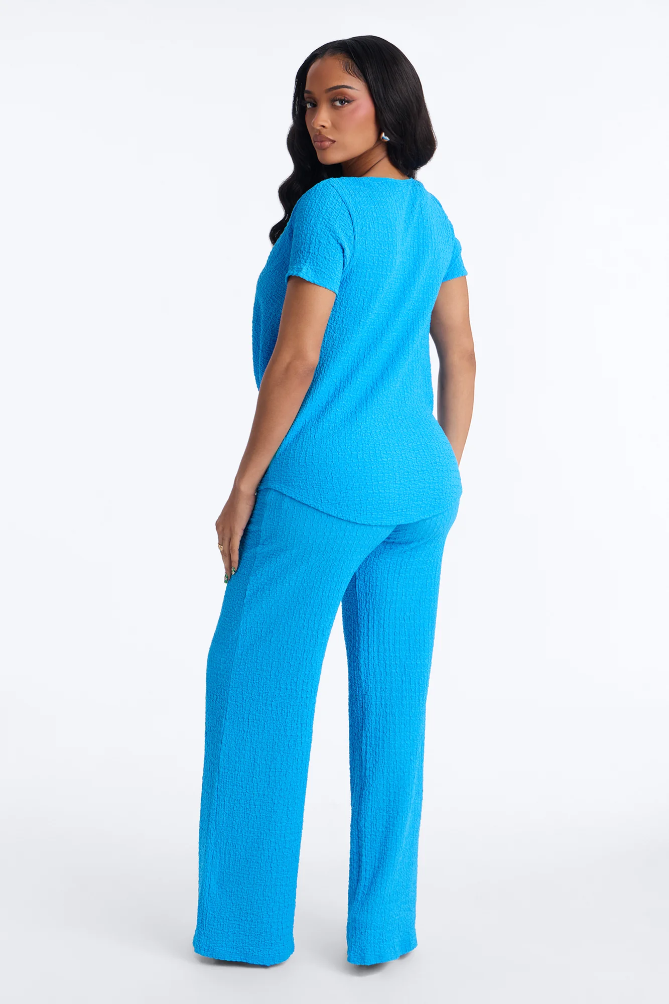 Sandra Textured Pant Set - Blue - Image 4
