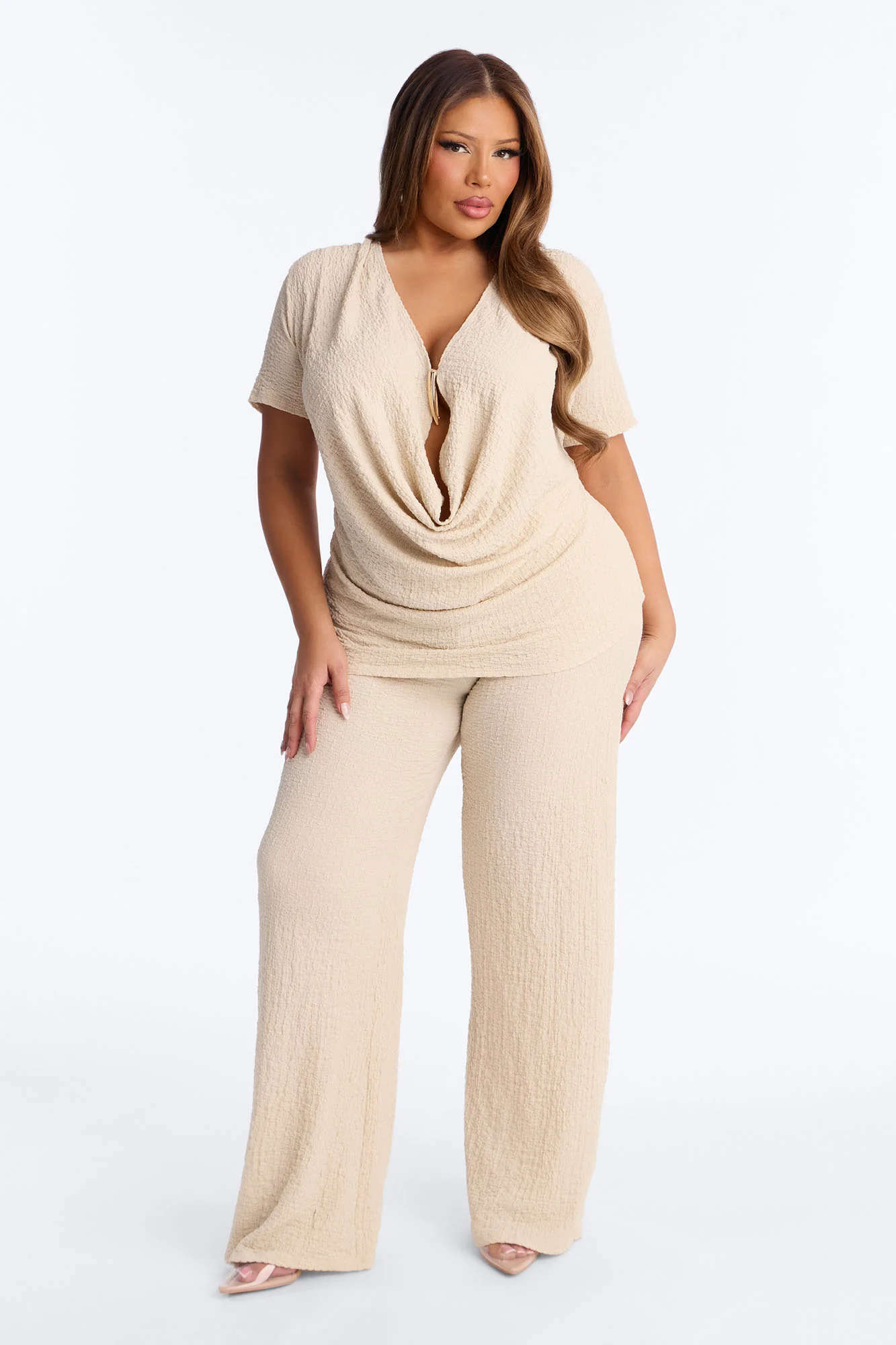 Sandra Textured Pant Set - Cream - Image 5